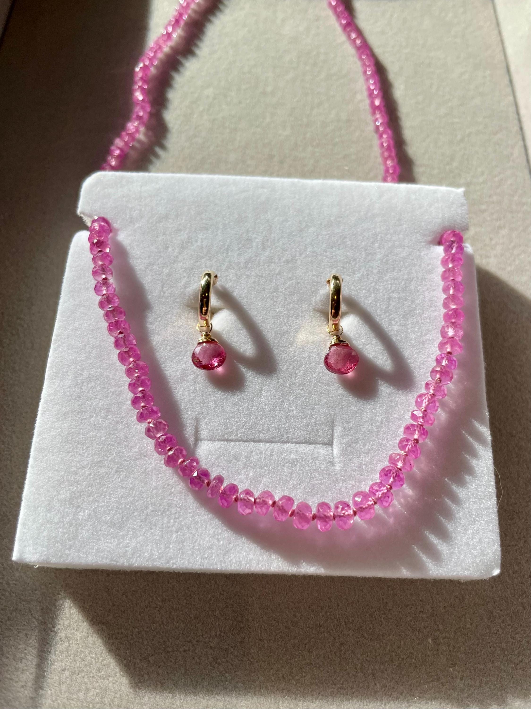 Pink Tourmaline Huggie Hoop Earrings – December Birthstone, 14k Gold-Filled or Sterling Silver, 12mm Hannah May Jewelry