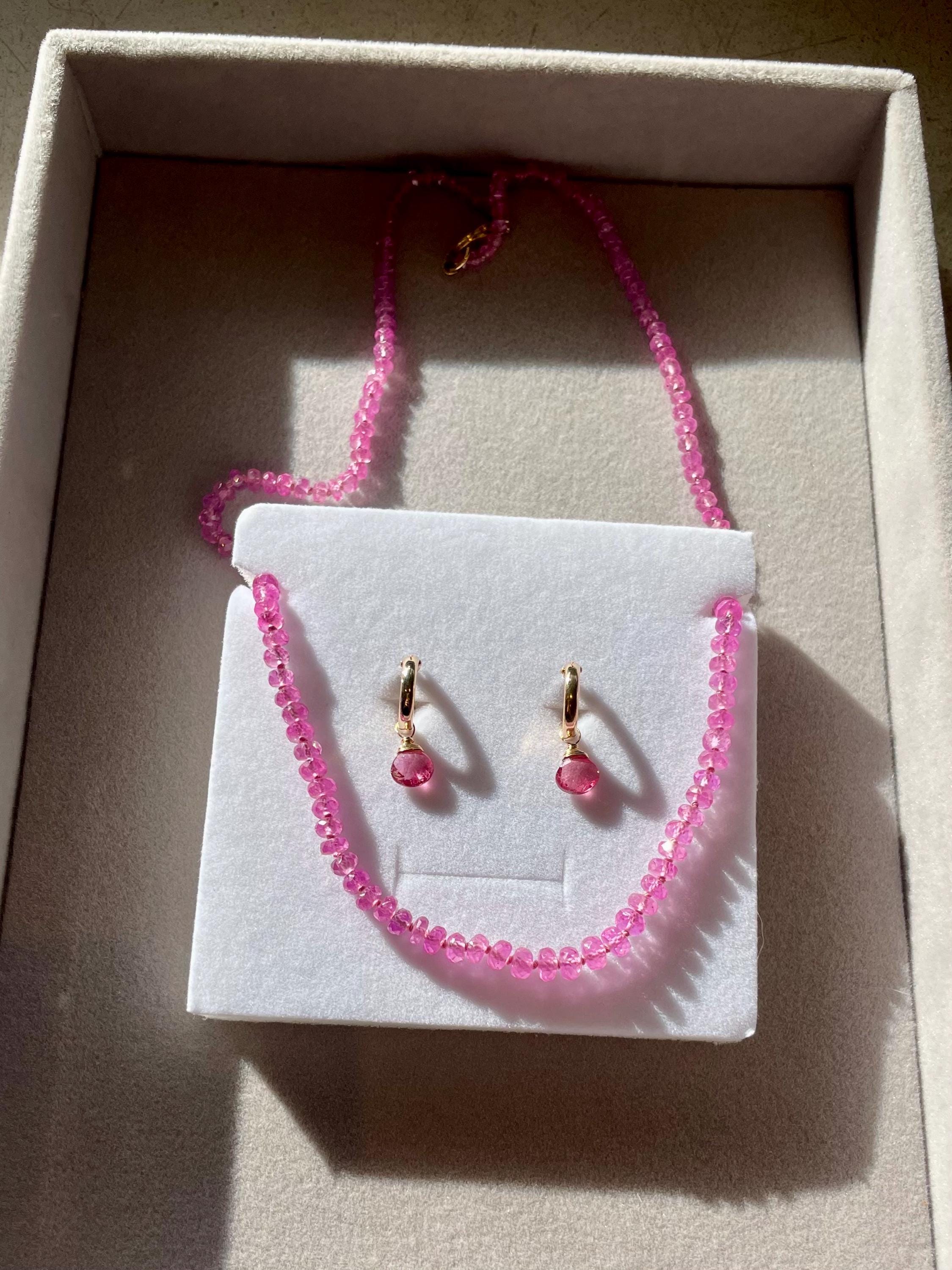 Pink Tourmaline Huggie Hoop Earrings – December Birthstone, 14k Gold-Filled or Sterling Silver, 12mm Hannah May Jewelry