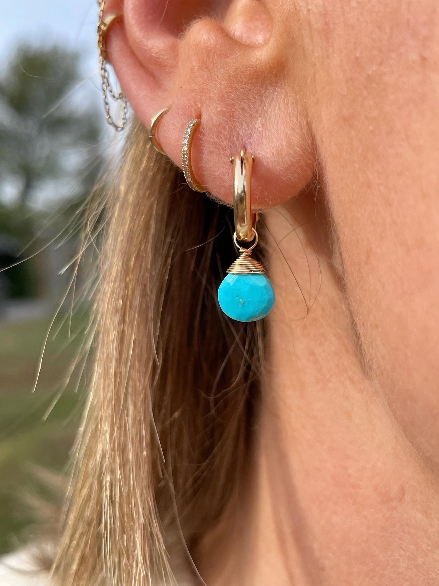 Sleeping Beauty Turquoise Huggie Hoops – December Birthstone, 14k Gold-Filled or Sterling Silver, 12mm Hannah May Jewelry