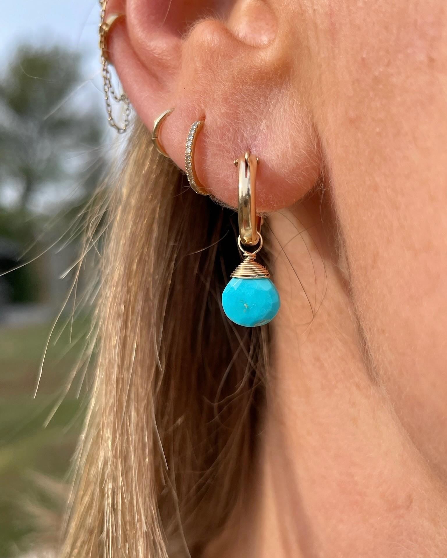 Sleeping Beauty Turquoise Huggie Hoops – December Birthstone, 14k Gold-Filled or Sterling Silver, 12mm Hannah May Jewelry