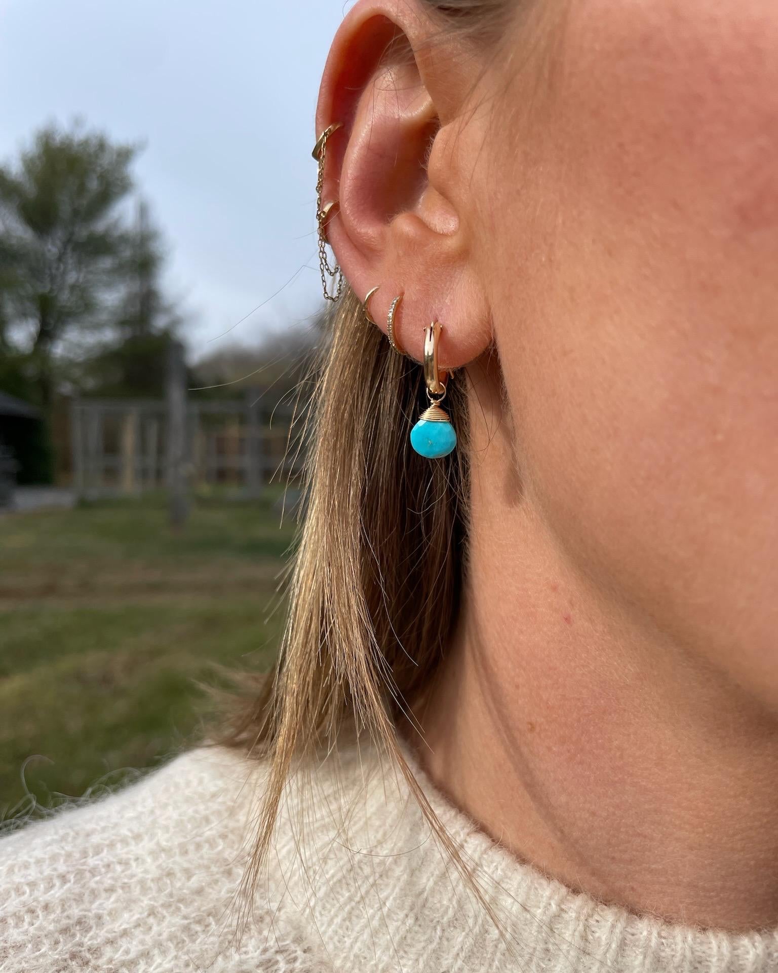 Sleeping Beauty Turquoise Huggie Hoops – December Birthstone, 14k Gold-Filled or Sterling Silver, 12mm Hannah May Jewelry