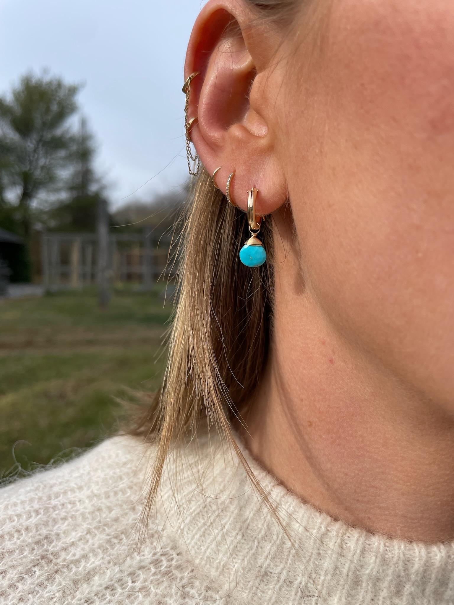 Sleeping Beauty Turquoise Huggie Hoops – December Birthstone, 14k Gold-Filled or Sterling Silver, 12mm Hannah May Jewelry
