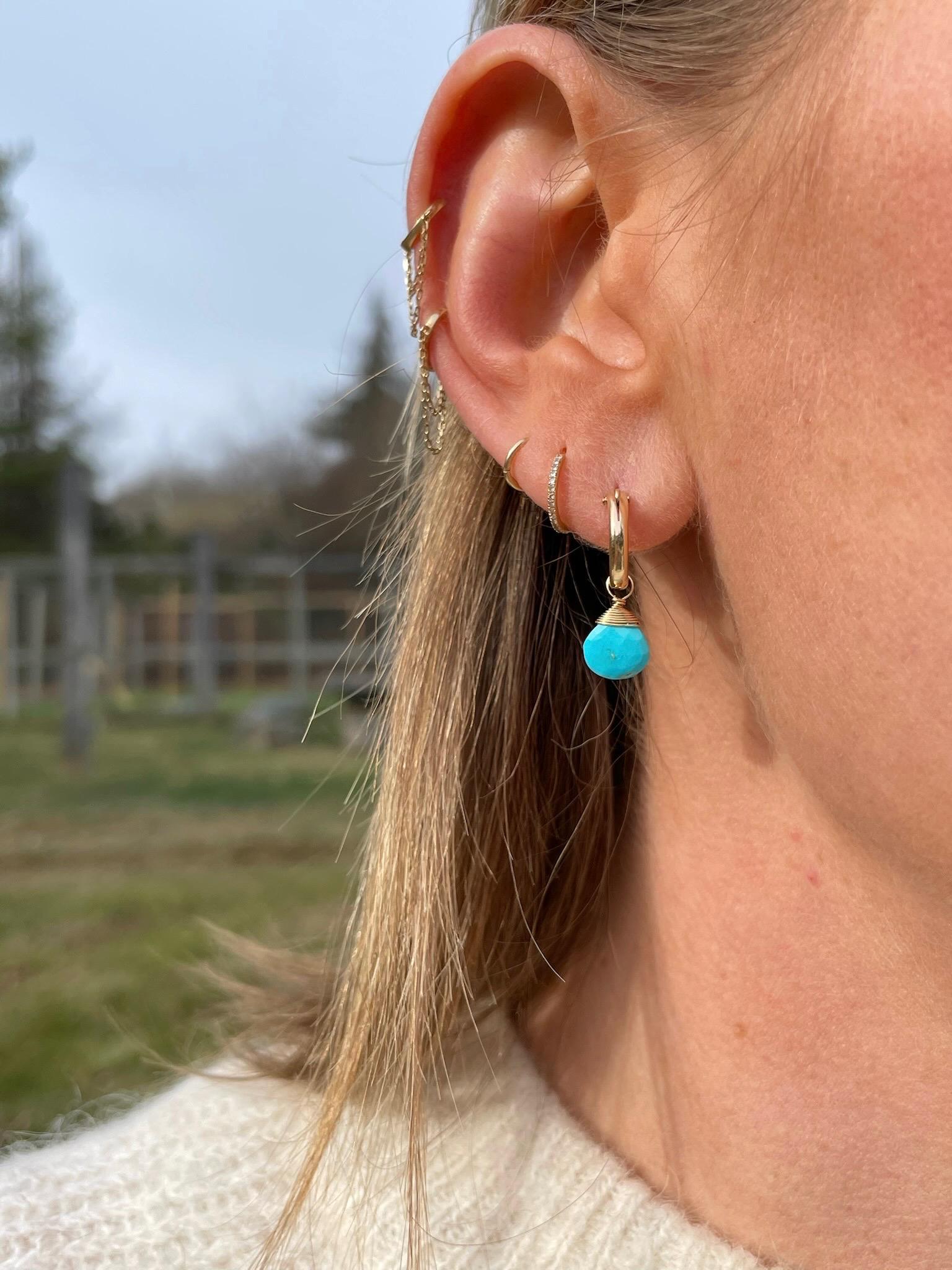 Sleeping Beauty Turquoise Huggie Hoops – December Birthstone, 14k Gold-Filled or Sterling Silver, 12mm Hannah May Jewelry