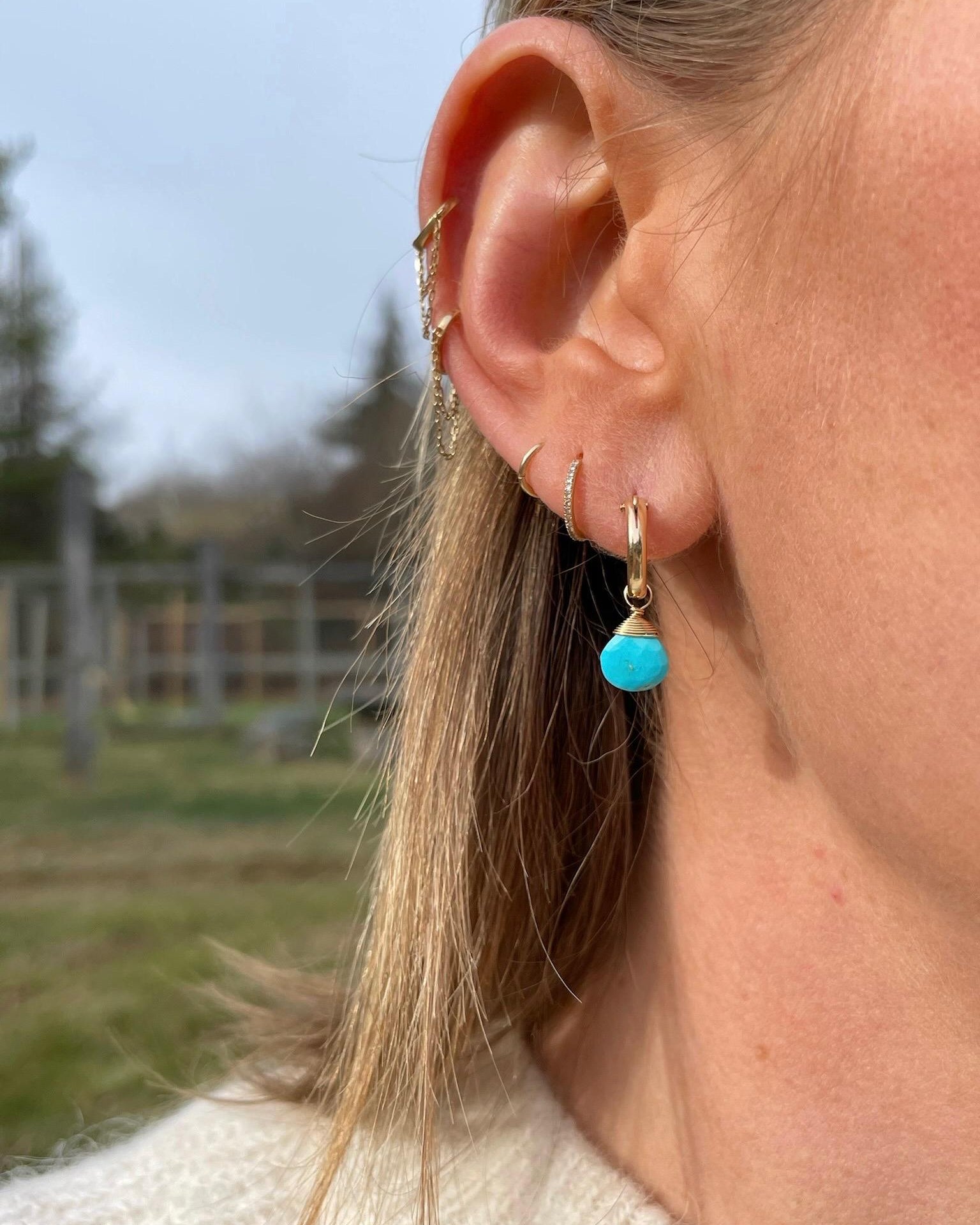 Sleeping Beauty Turquoise Huggie Hoops – December Birthstone, 14k Gold-Filled or Sterling Silver, 12mm Hannah May Jewelry
