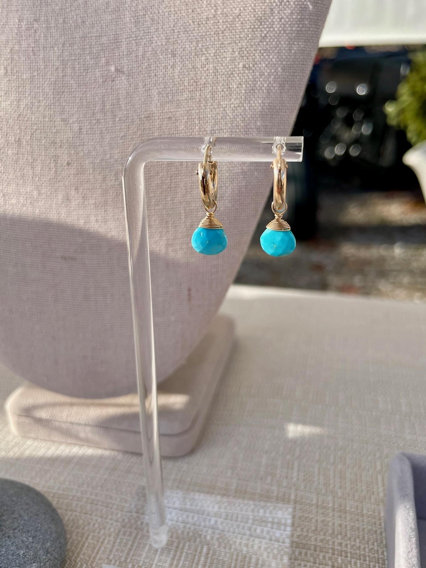 Sleeping Beauty Turquoise Huggie Hoops – December Birthstone, 14k Gold-Filled or Sterling Silver, 12mm Hannah May Jewelry