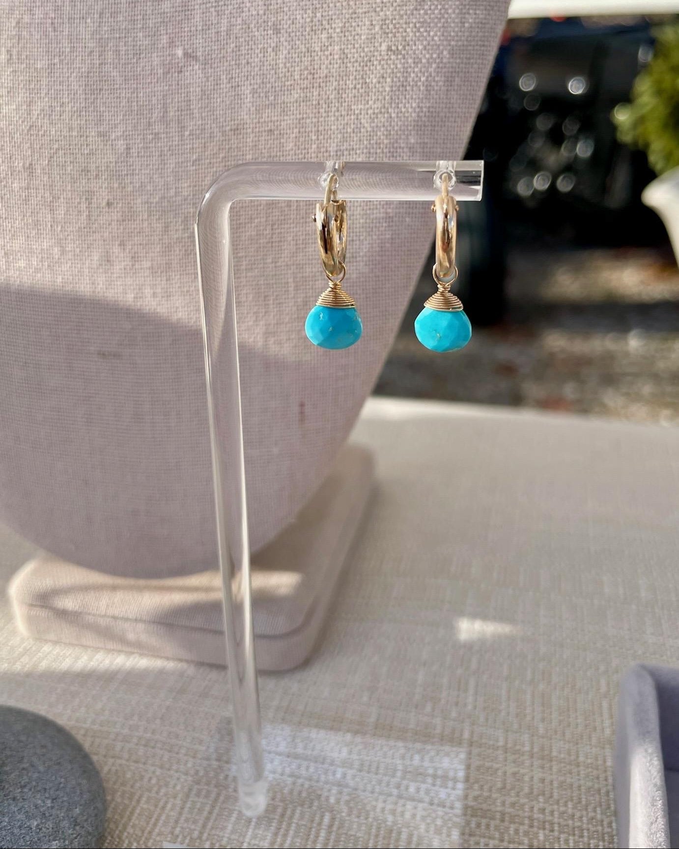 Sleeping Beauty Turquoise Huggie Hoops – December Birthstone, 14k Gold-Filled or Sterling Silver, 12mm Hannah May Jewelry
