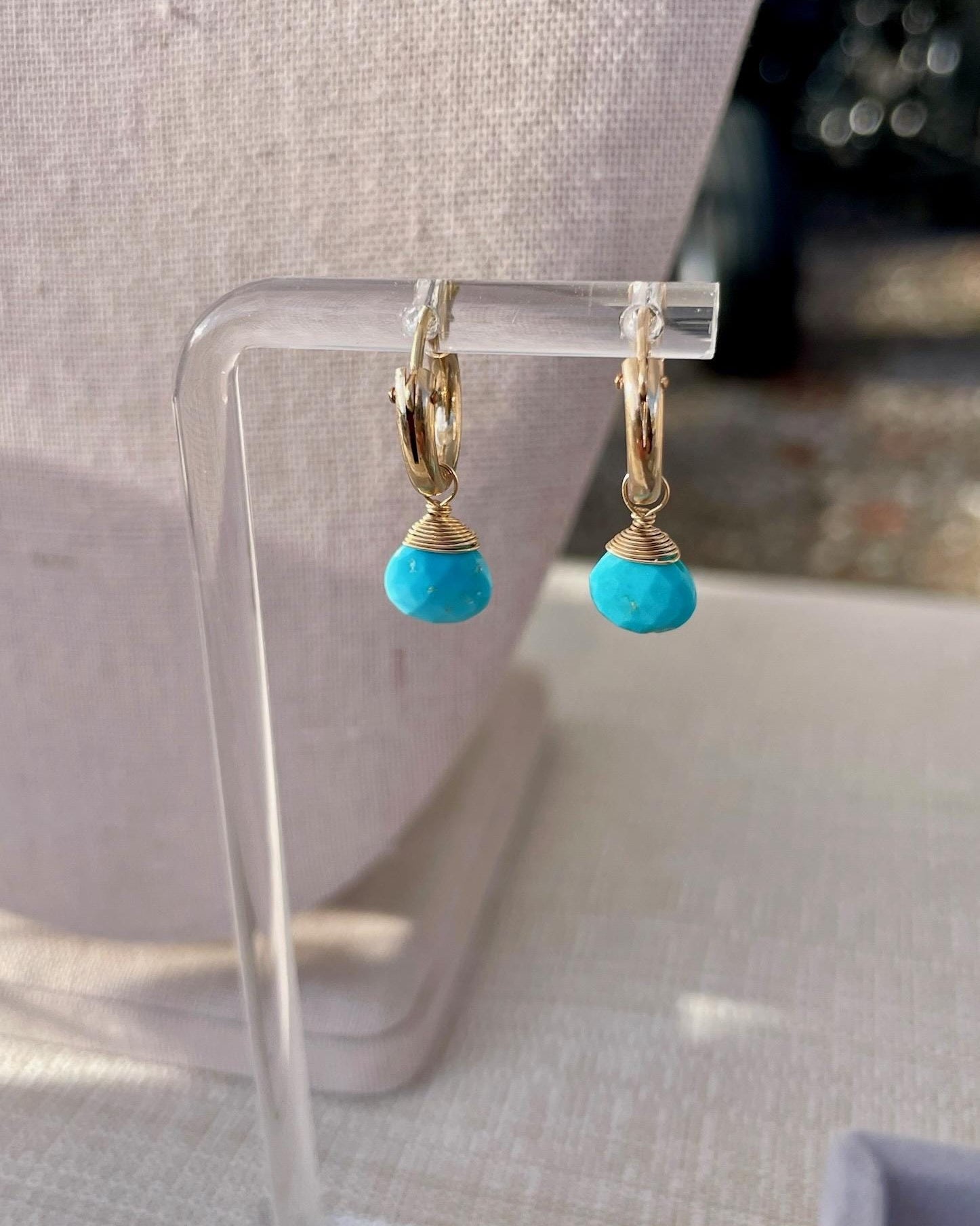 Sleeping Beauty Turquoise Huggie Hoops – December Birthstone, 14k Gold-Filled or Sterling Silver, 12mm Hannah May Jewelry