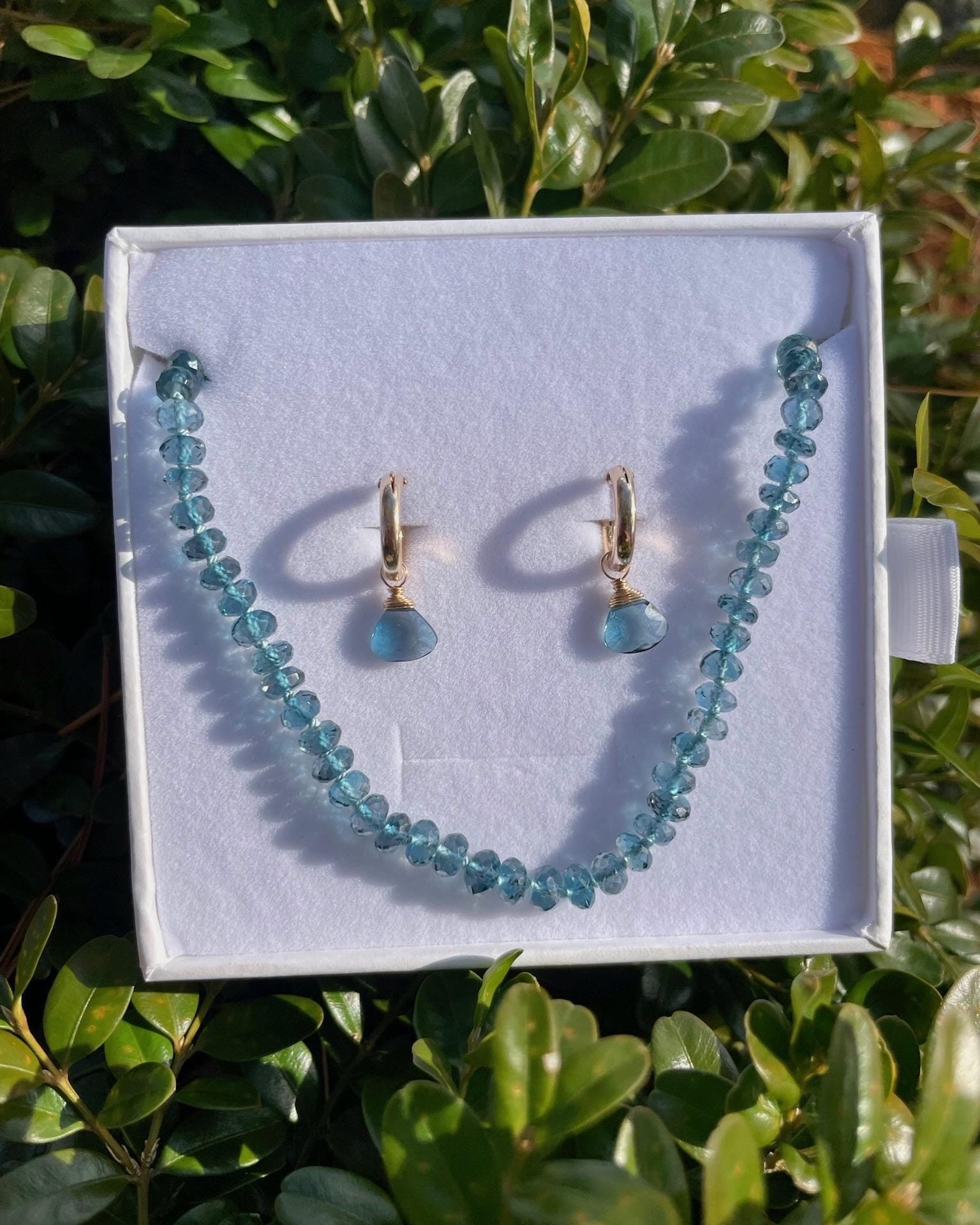 London Blue Topaz Silk Knotted Necklace by Hannah May Jewelry