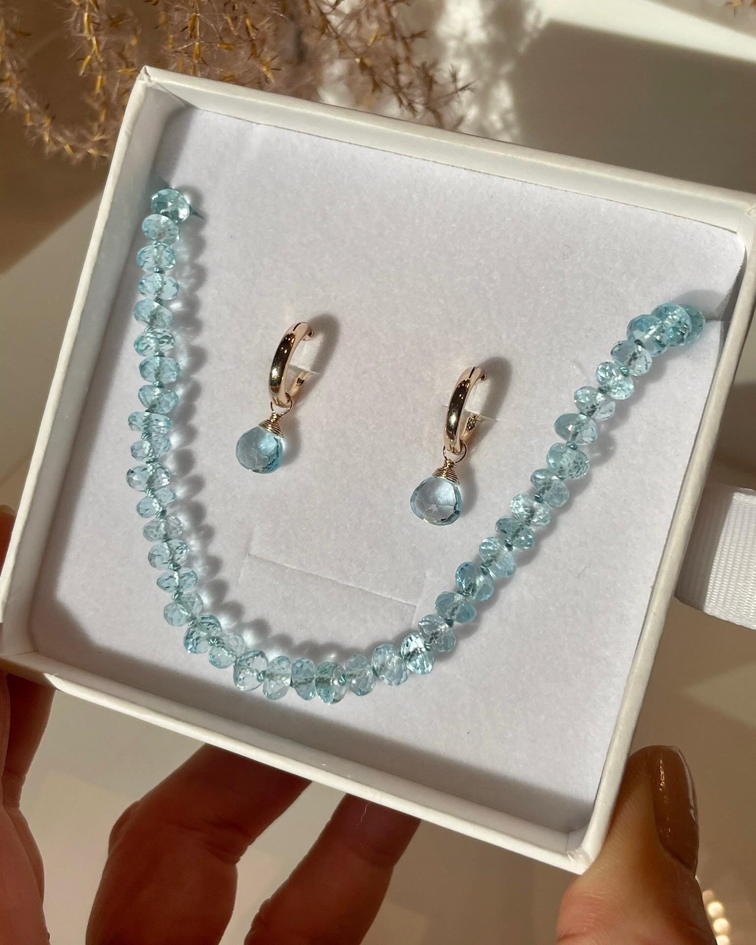 Sky Blue Topaz Huggie Hoop Earrings – December Birthstone, 14k Gold-Filled or Sterling Silver, 12mm Hannah May Jewelry