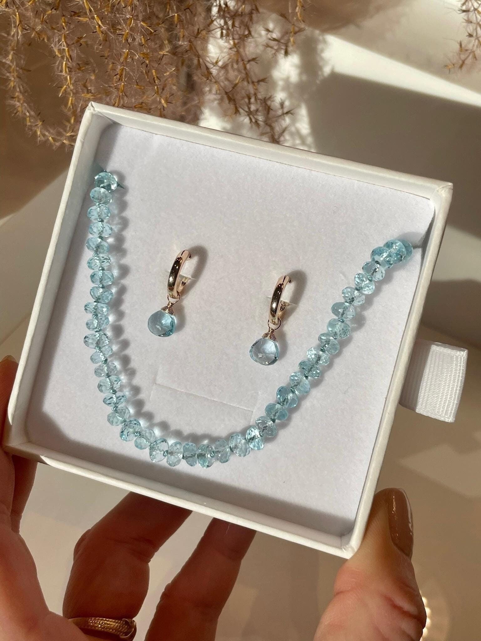 Sky Blue Topaz Huggie Hoop Earrings – December Birthstone, 14k Gold-Filled or Sterling Silver, 12mm Hannah May Jewelry