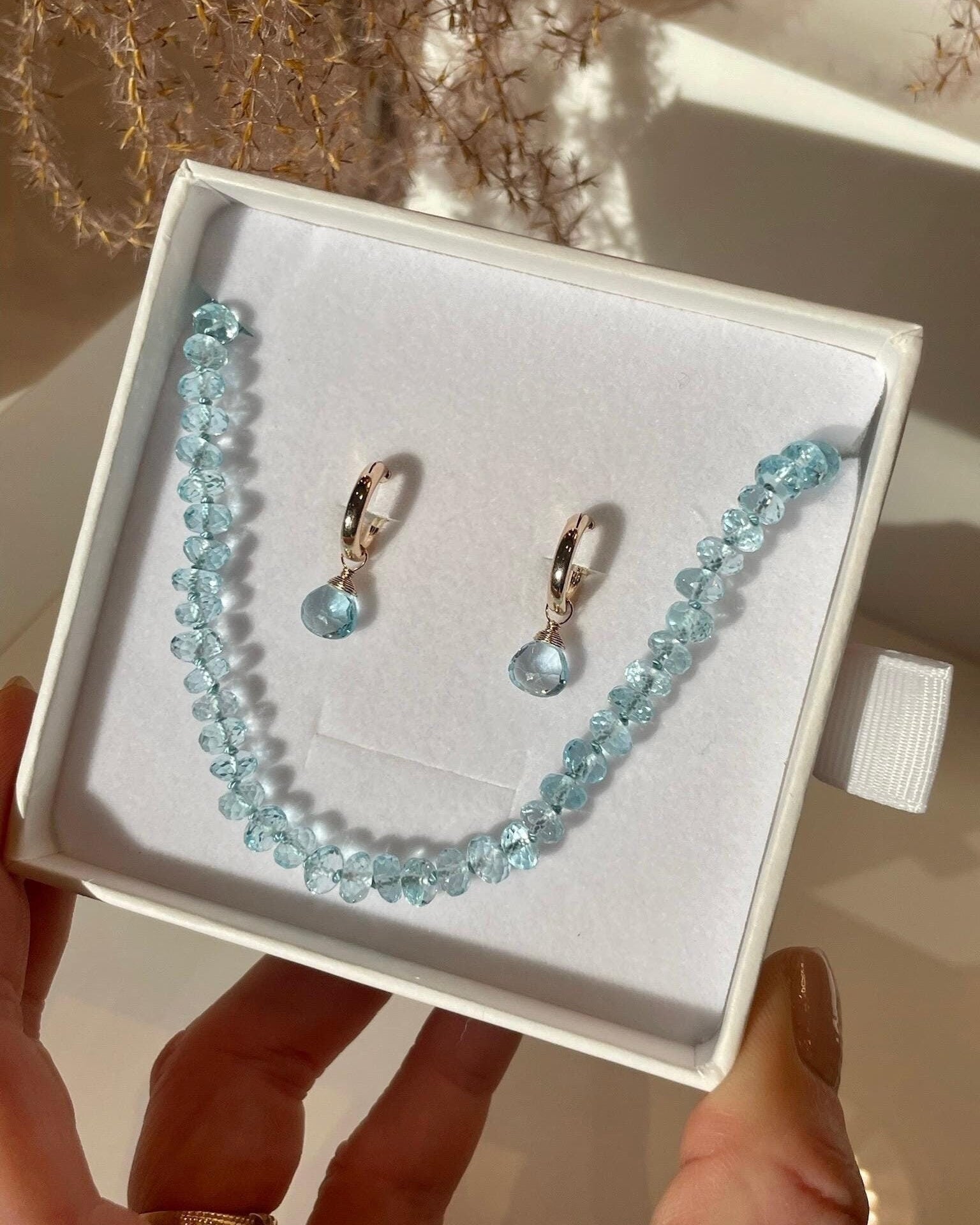 Sky Blue Topaz Huggie Hoop Earrings – December Birthstone, 14k Gold-Filled or Sterling Silver, 12mm Hannah May Jewelry