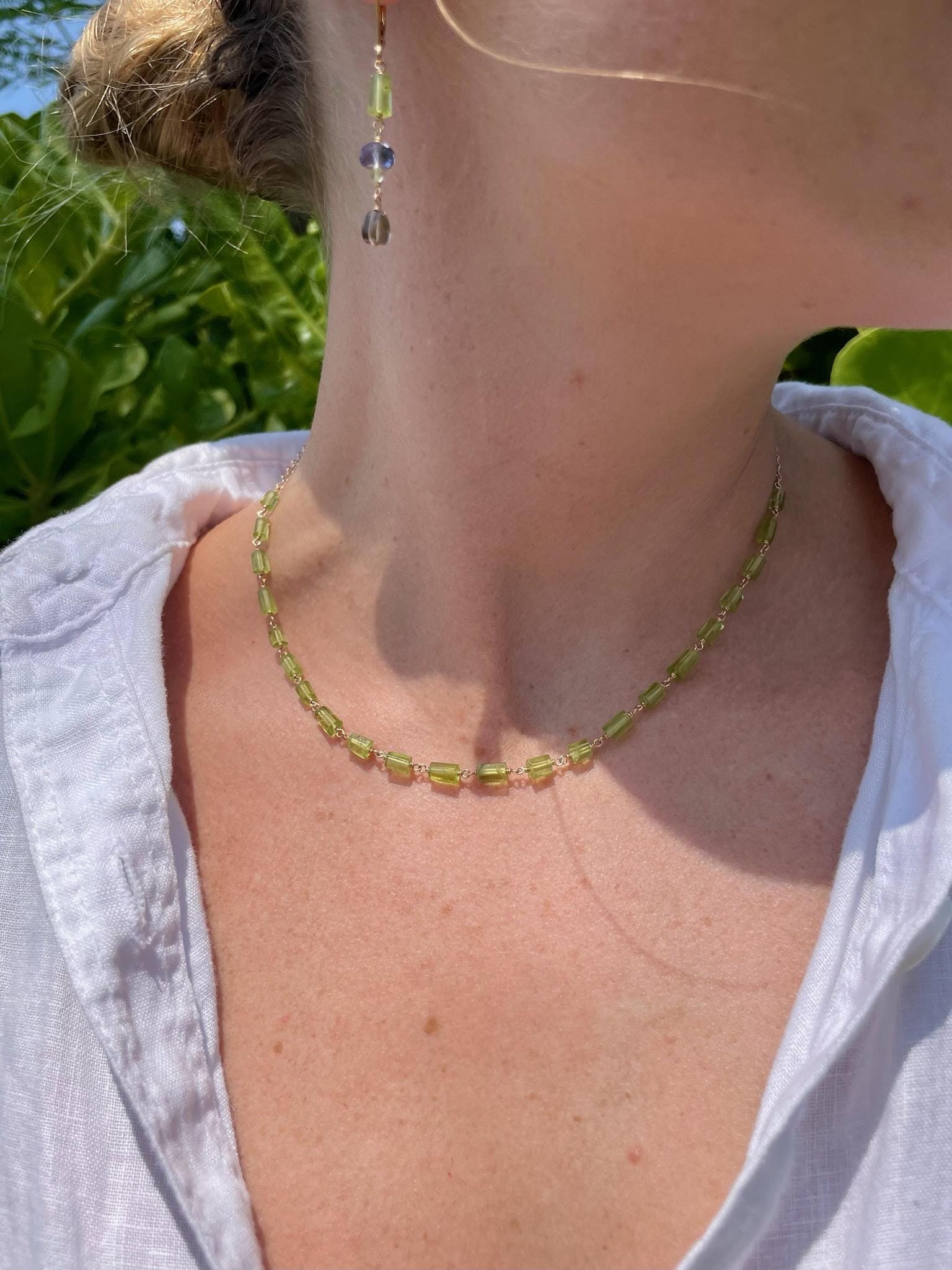 Chain Link Gemstone Necklace, Half Gemstone & Half Chain Hannah May Jewelry