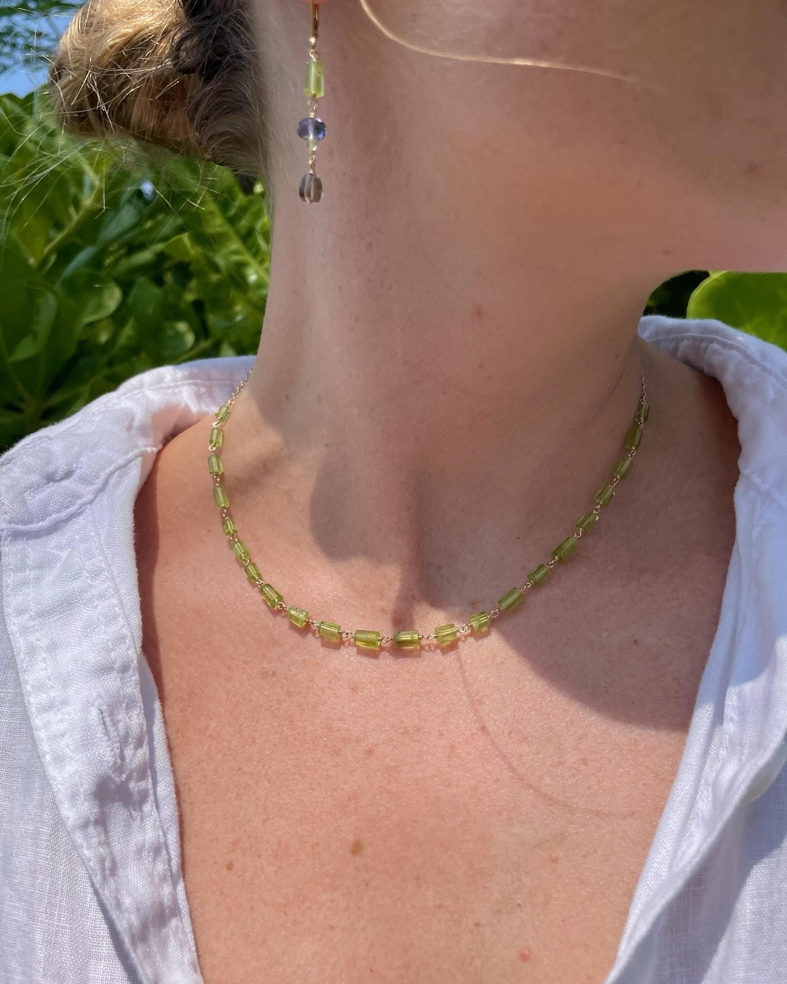 Half Gemstone Chain Link Necklace by Hannah May Jewelry