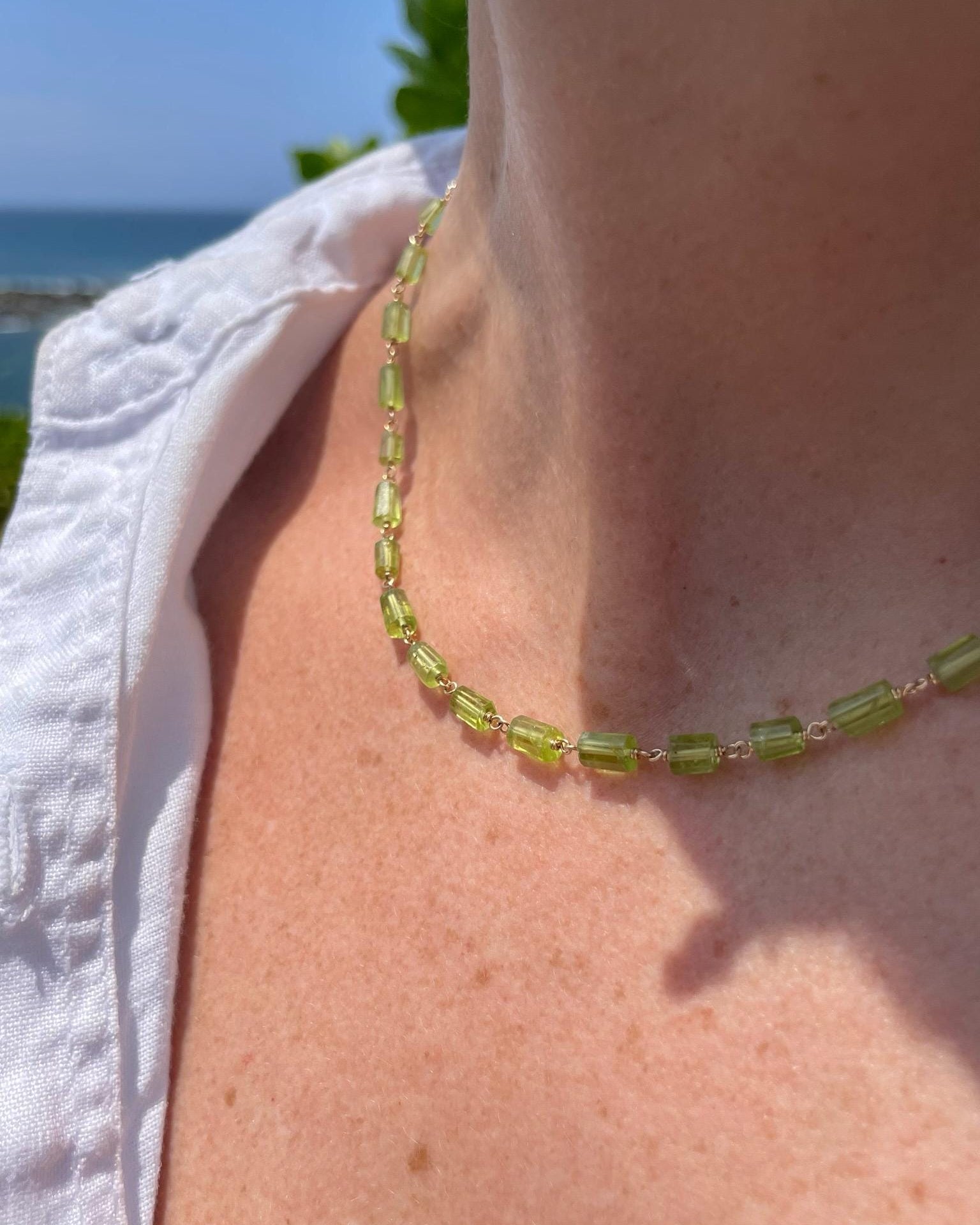 Half Gemstone Chain Link Necklace by Hannah May Jewelry