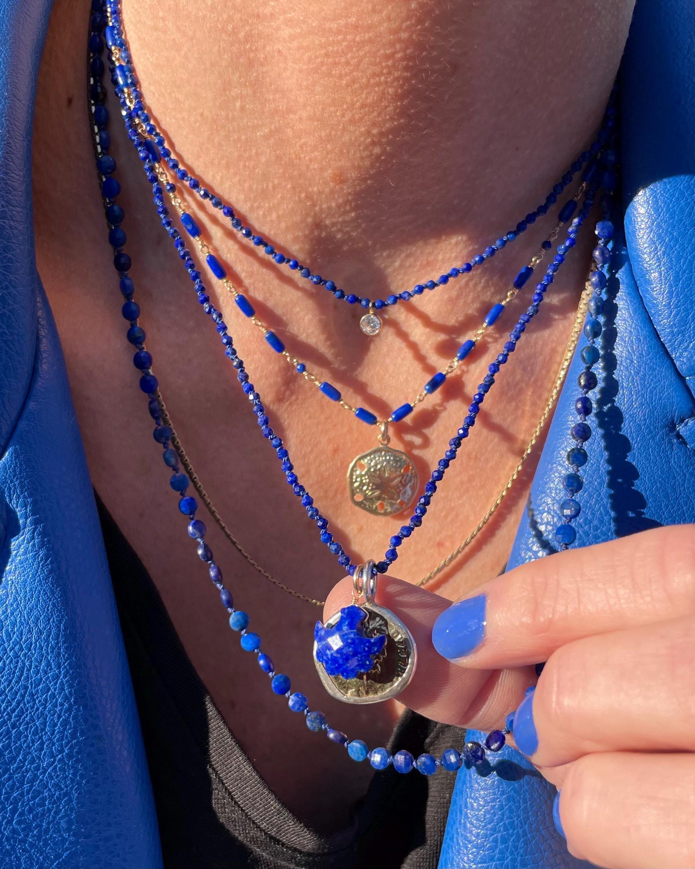 Silk knotted Gemstone Necklace with CZ Charm Hannah May Jewelry