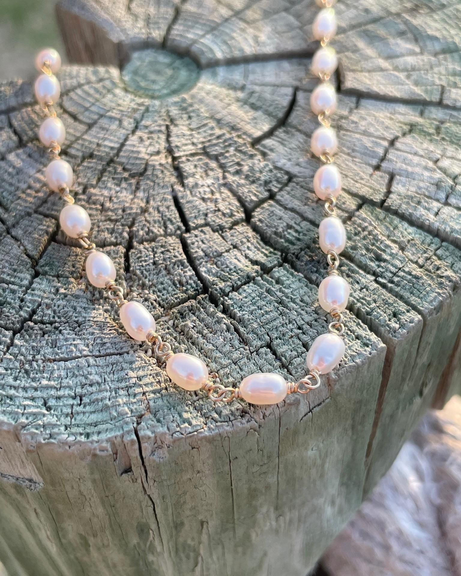 Rice Pearl Chain Link Necklace Hannah May Jewelry