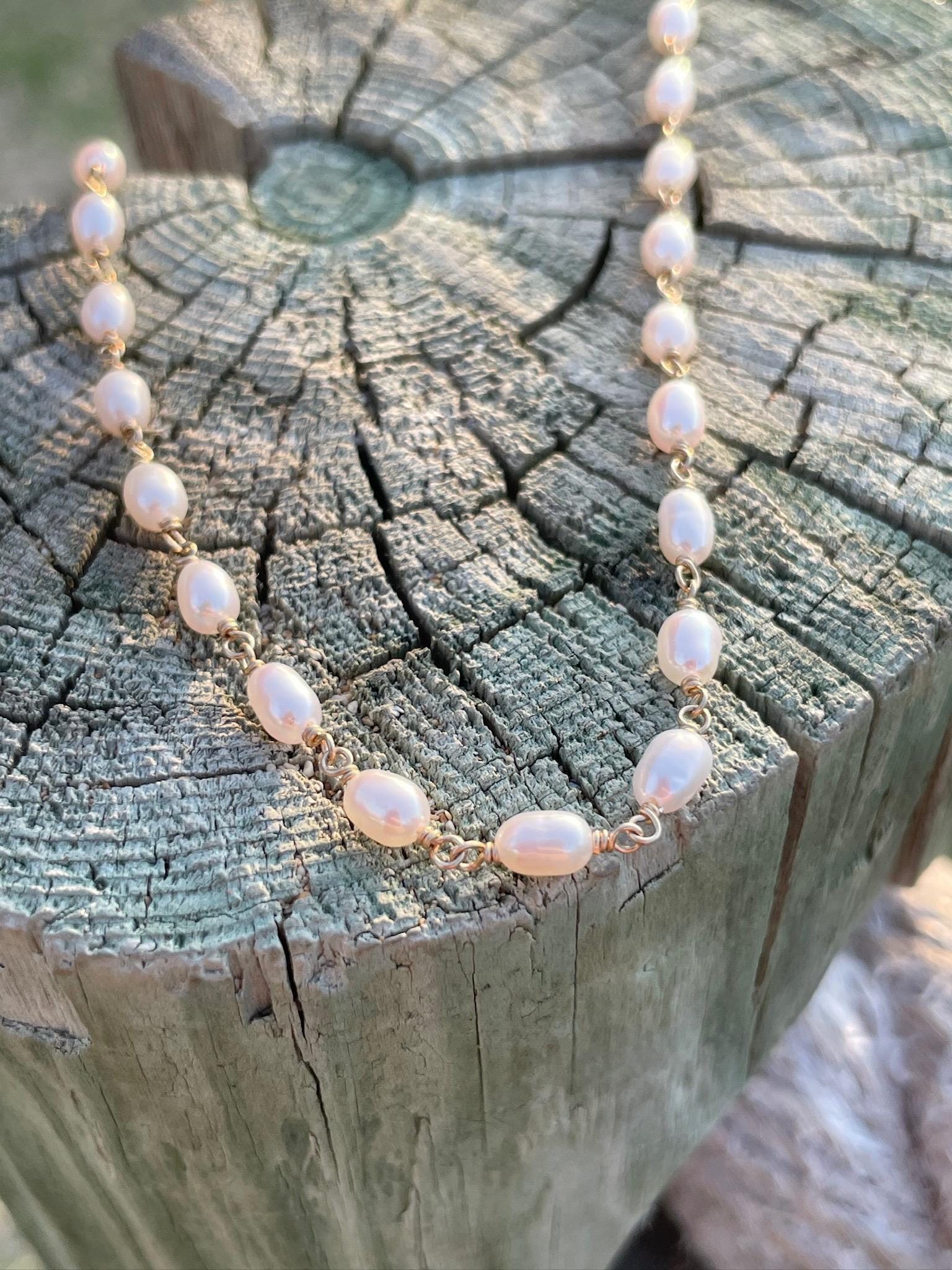 Rice Pearl Chain Link Necklace Hannah May Jewelry