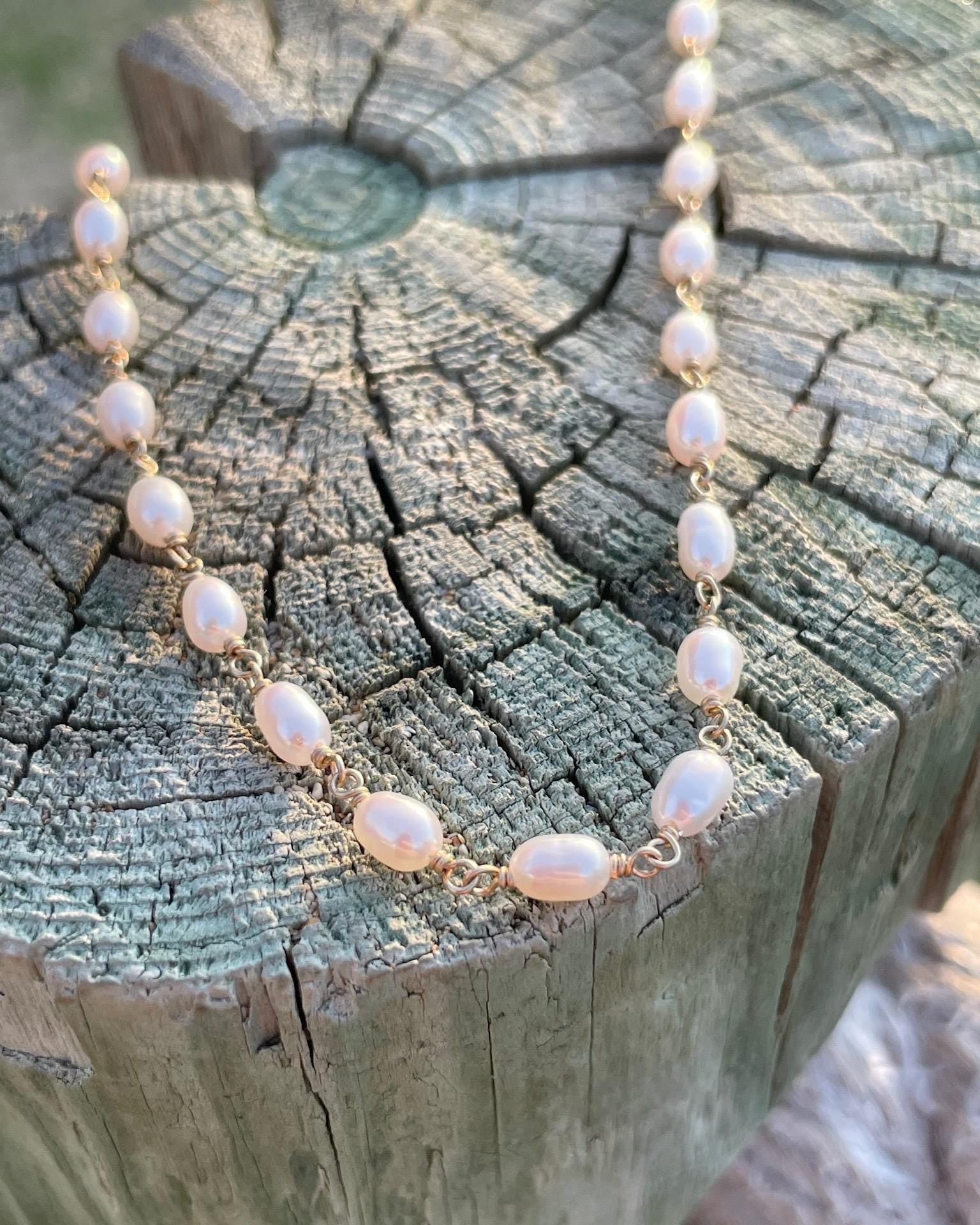 Rice Pearl Chain Link Necklace by Hannah May Jewelry