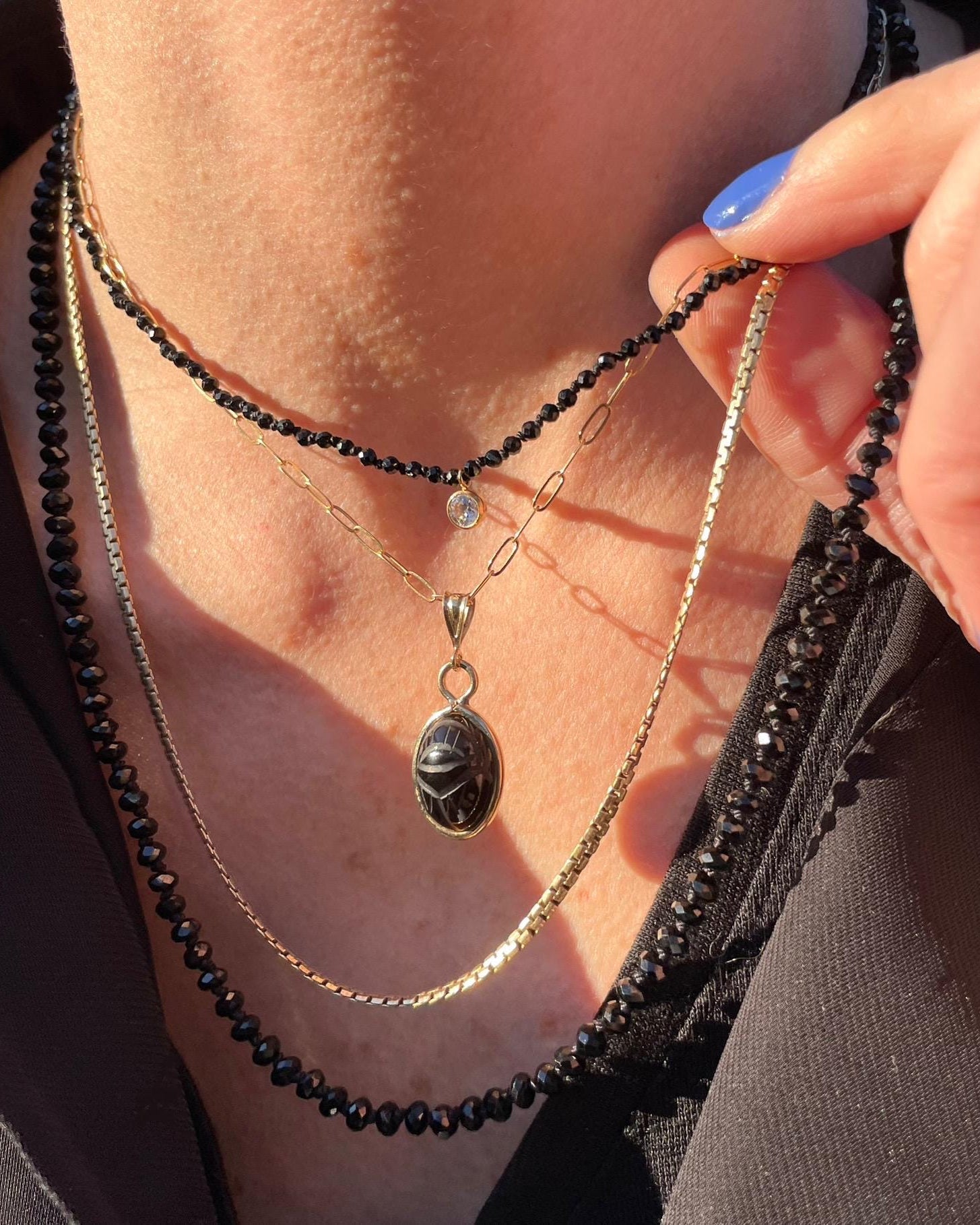 Silk Knotted Gemstone Necklace with CZ Charm by Hannah May Jewelry