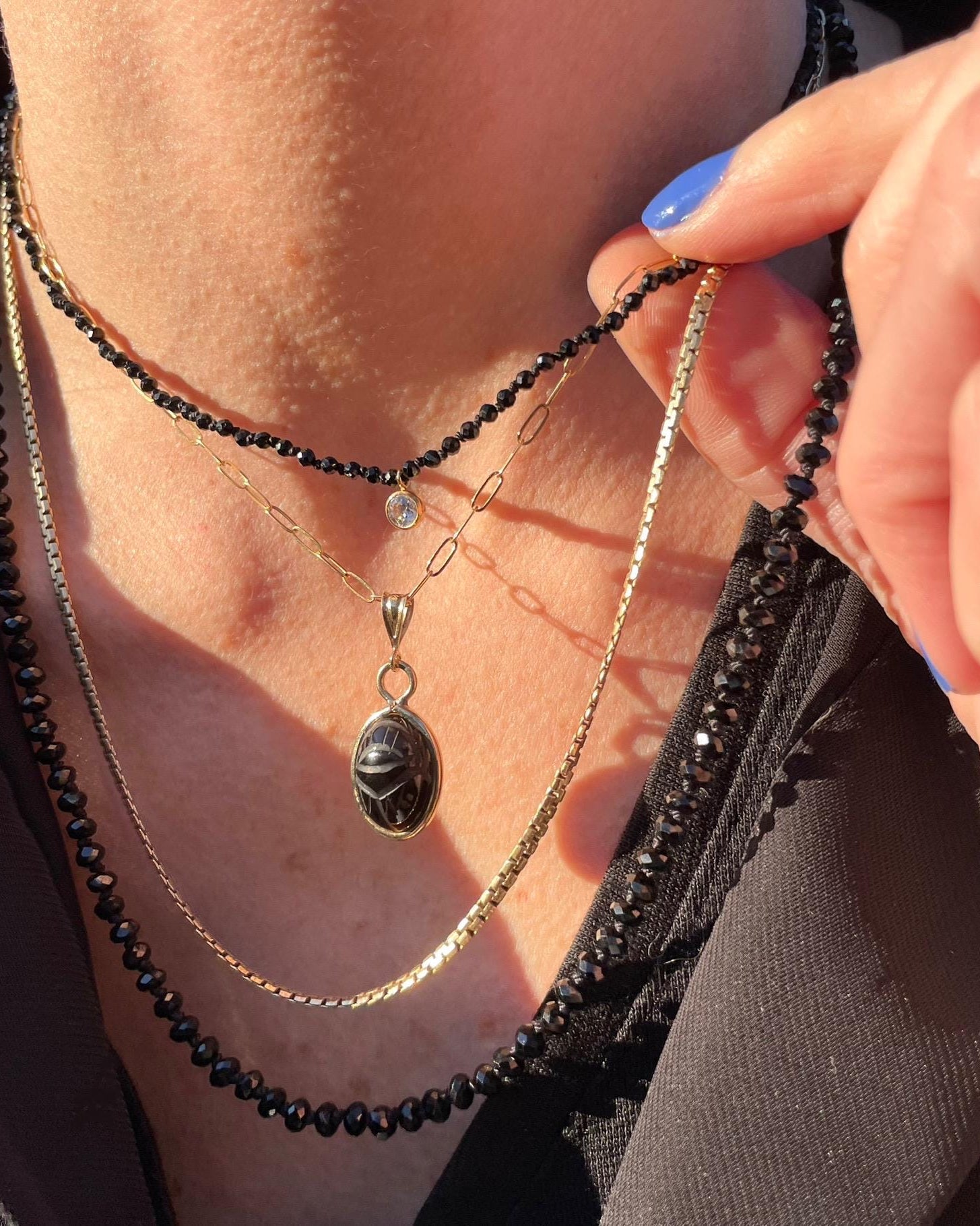 Silk knotted Gemstone Necklace with CZ Charm Hannah May Jewelry