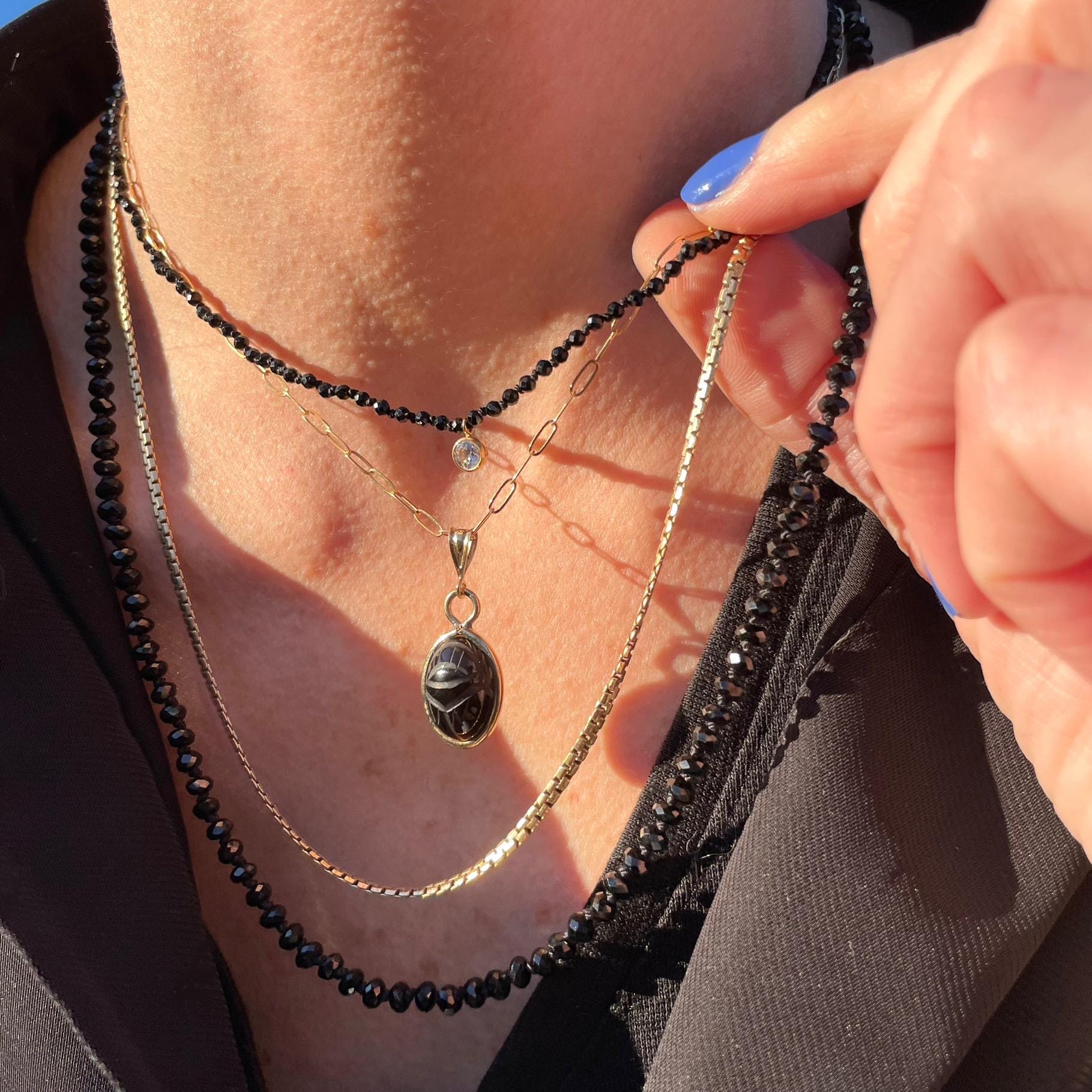 Silk Knotted Gemstone Necklace with CZ Charm by Hannah May Jewelry