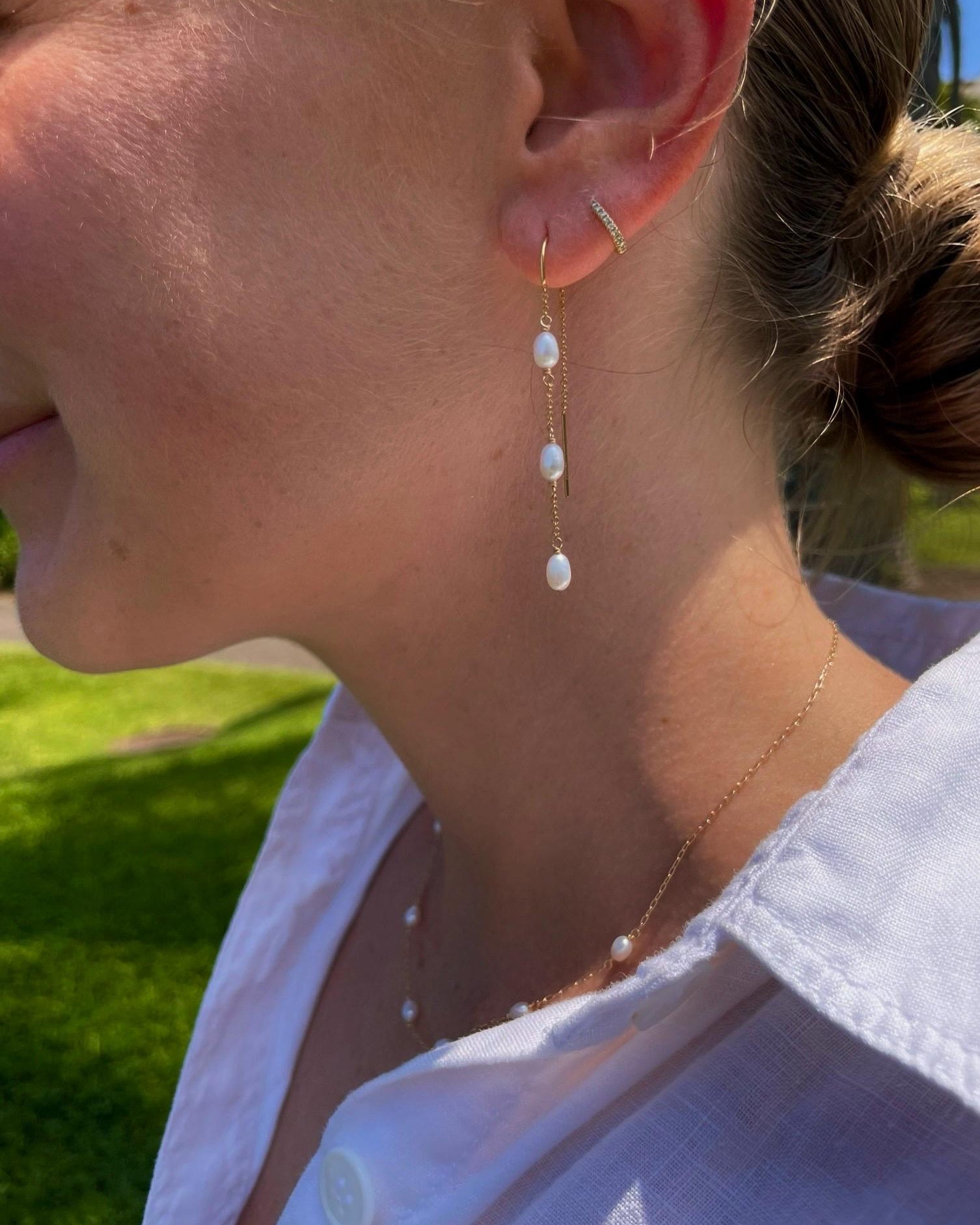 Pearl Threader Earrings Hannah May Jewelry