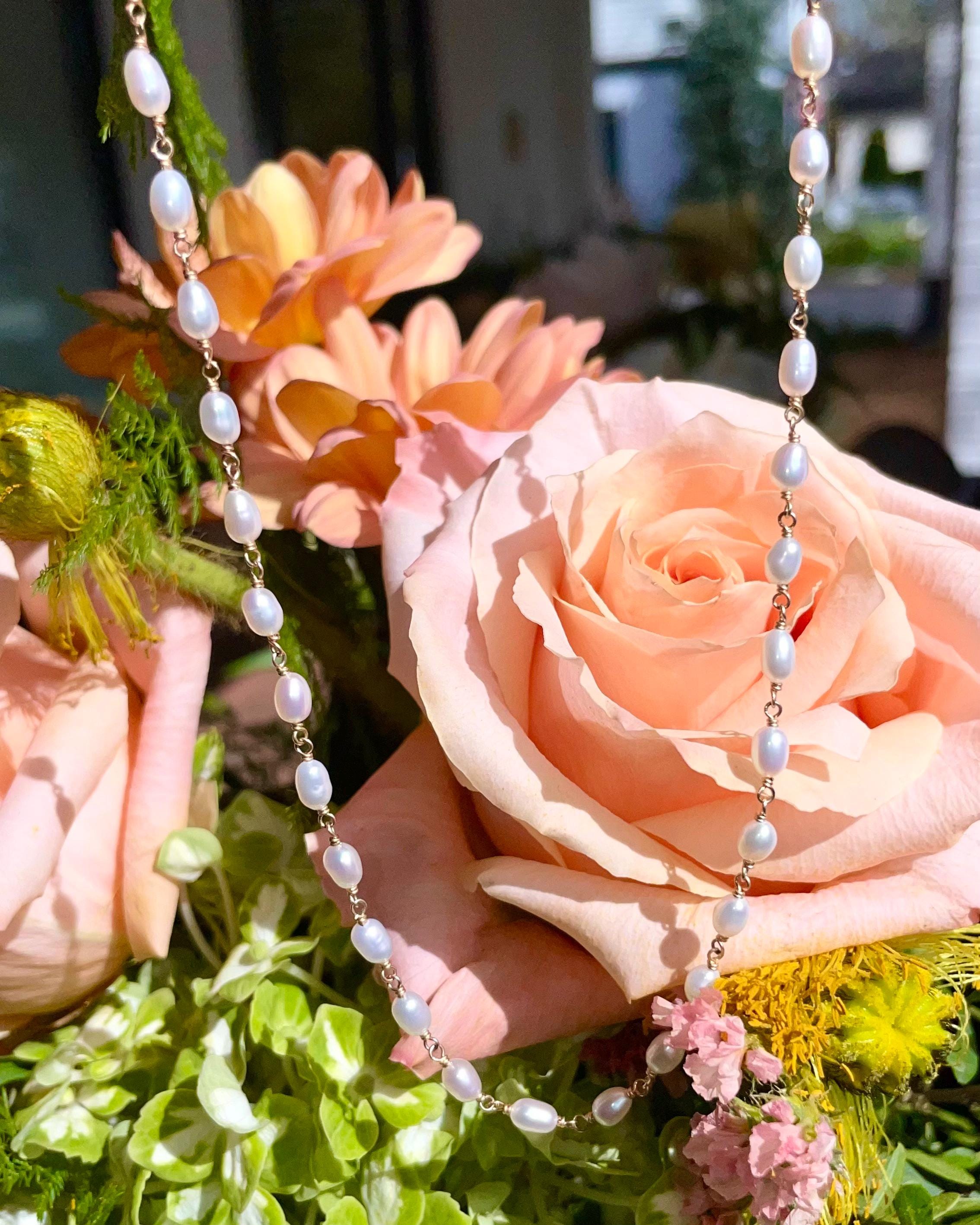 Rice Pearl Chain Link Necklace Hannah May Jewelry