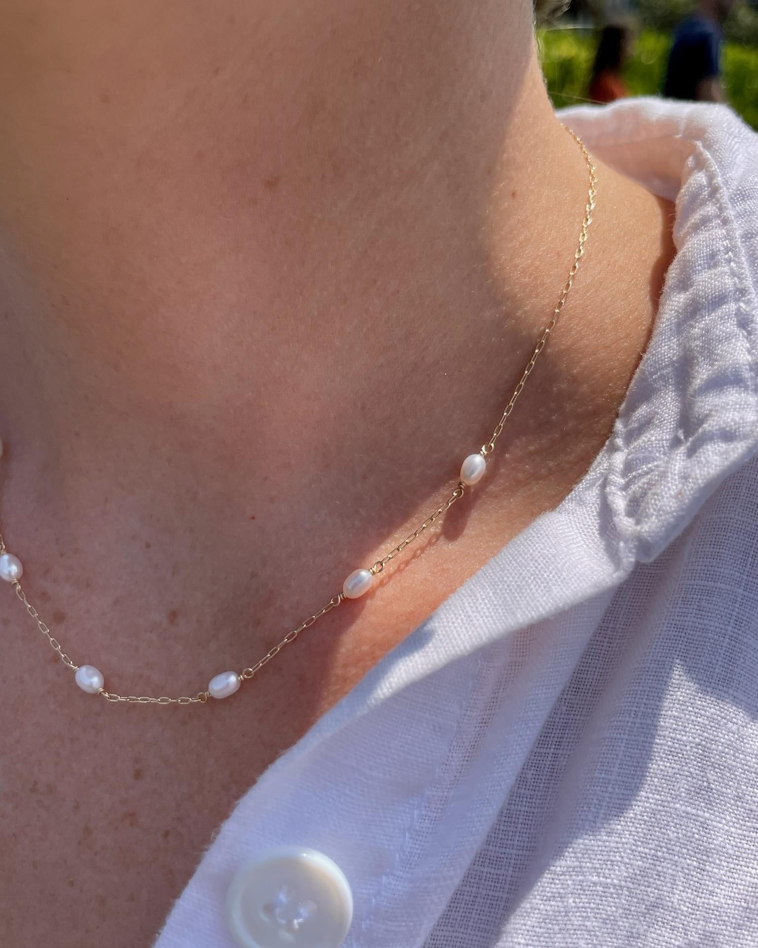 Pearl Station Necklace, June Birthstone Hannah May Jewelry