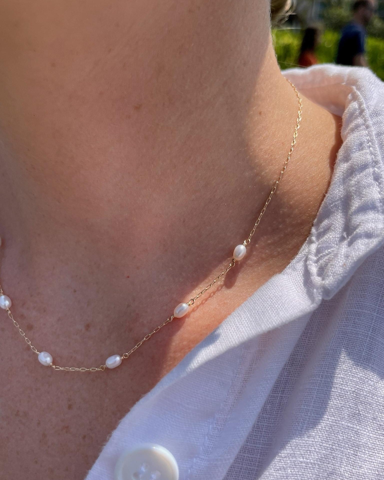 Rice Pearl Station Necklace by Hannah May Jewelry