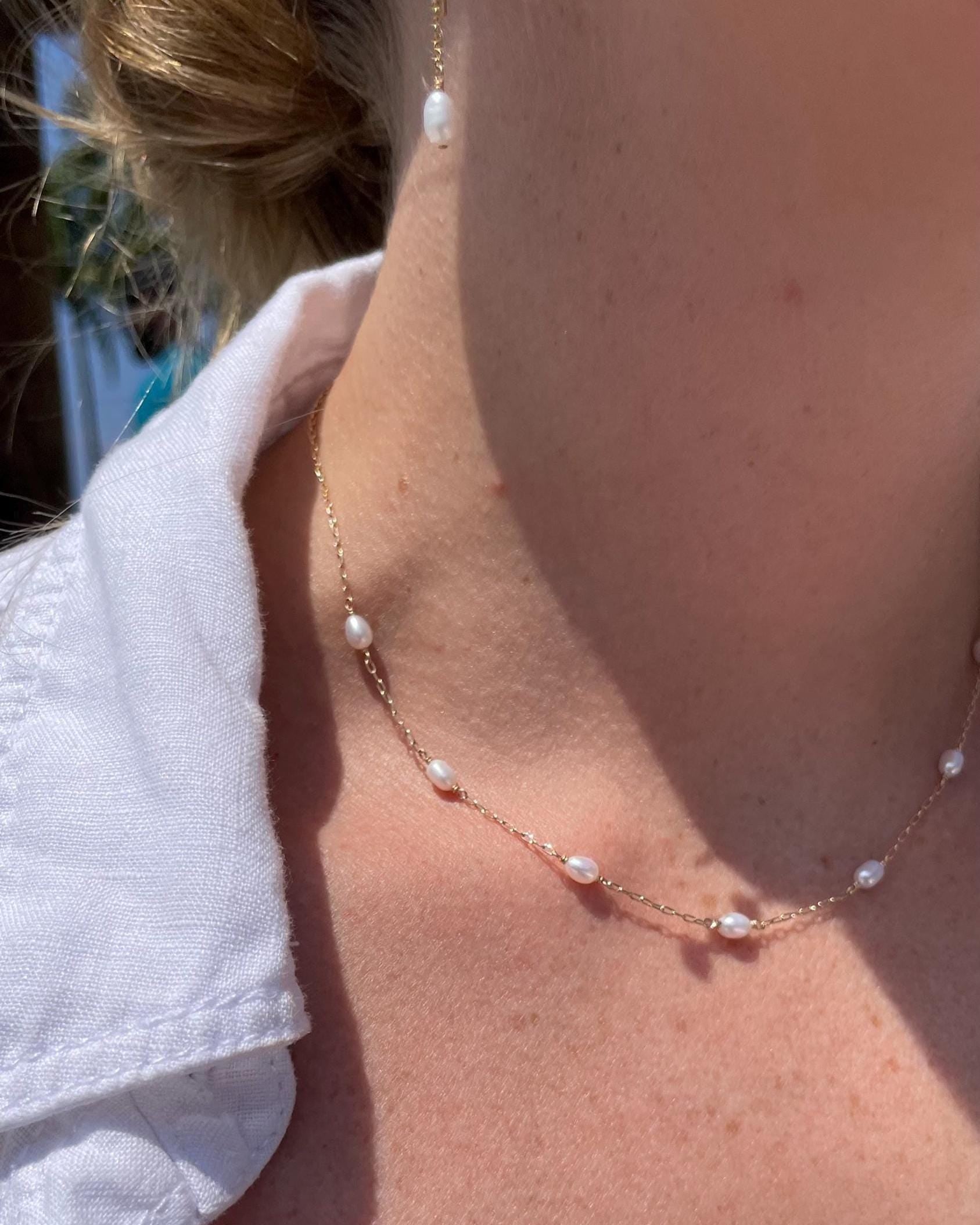 Rice Pearl Station Necklace by Hannah May Jewelry