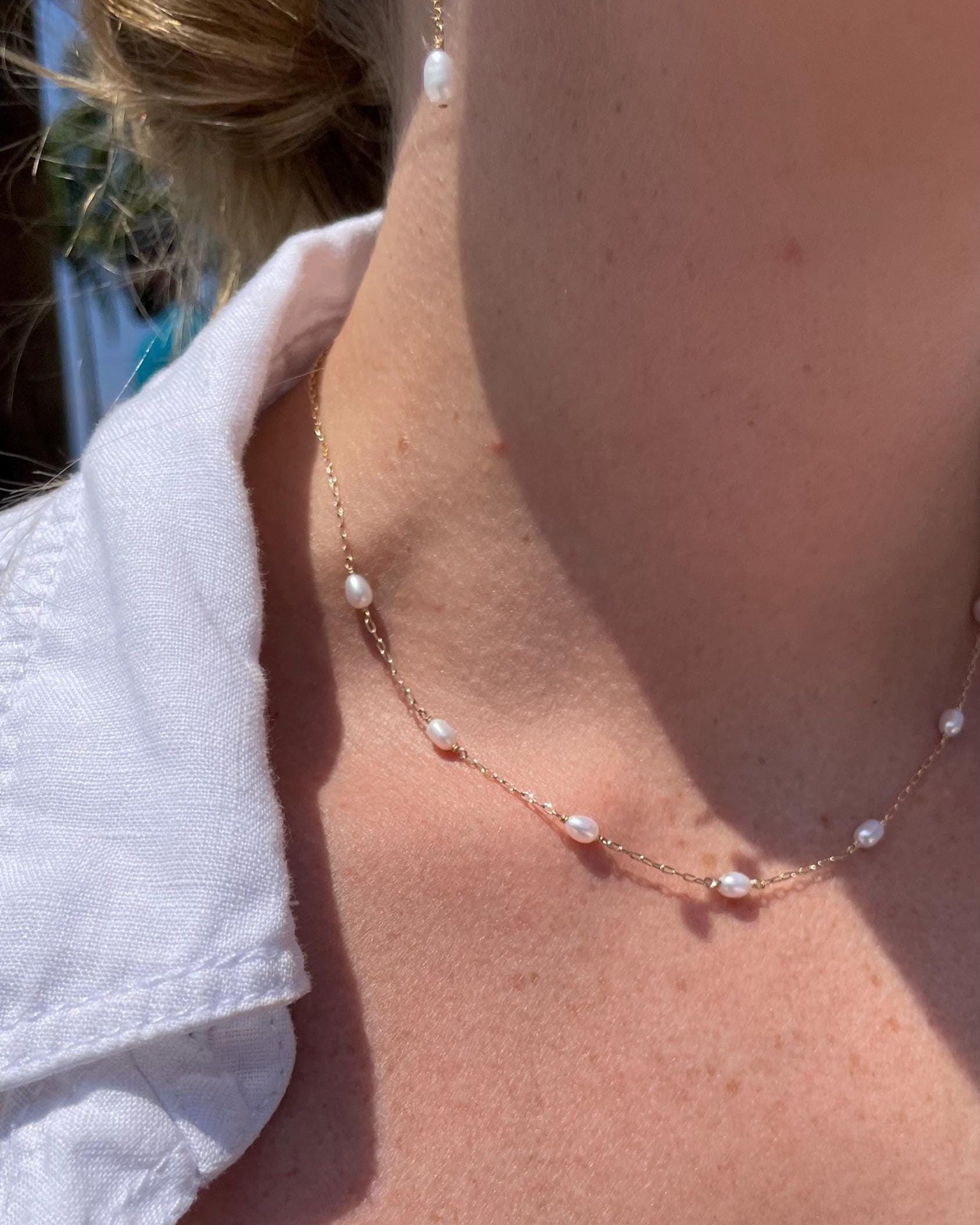 Pearl Station Necklace, June Birthstone Hannah May Jewelry