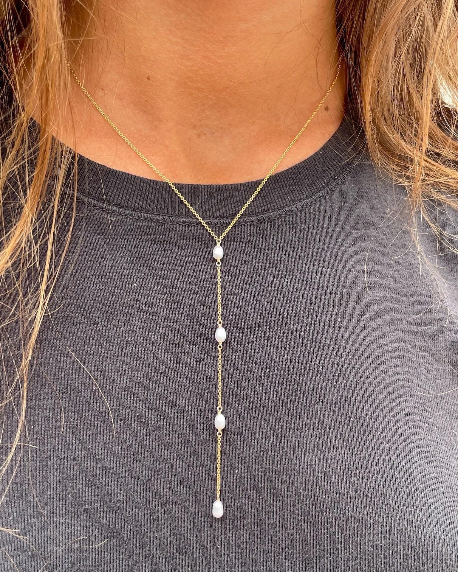 Rice Pearl Y-Necklace by Hannah May Jewelry