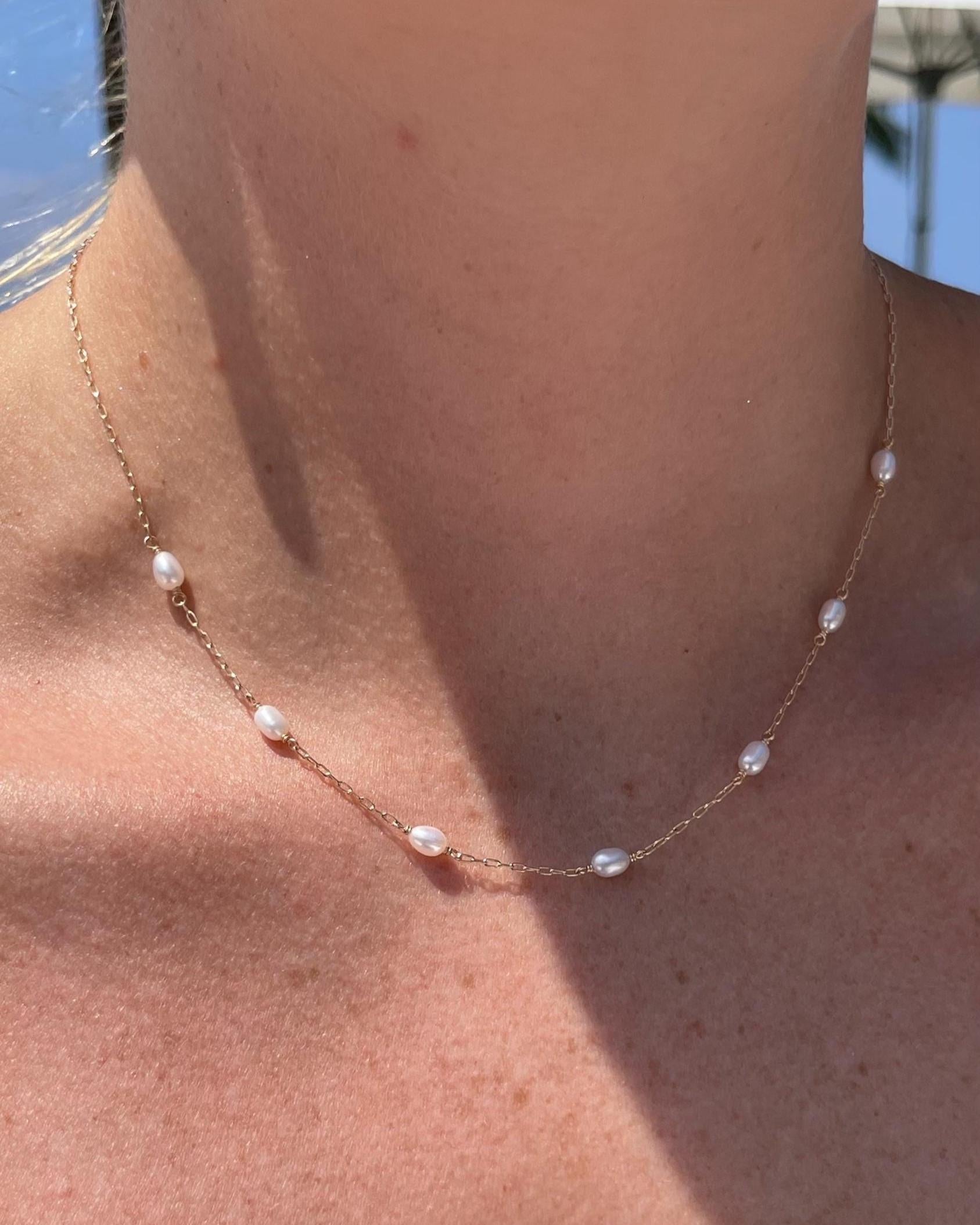 Rice Pearl Station Necklace by Hannah May Jewelry