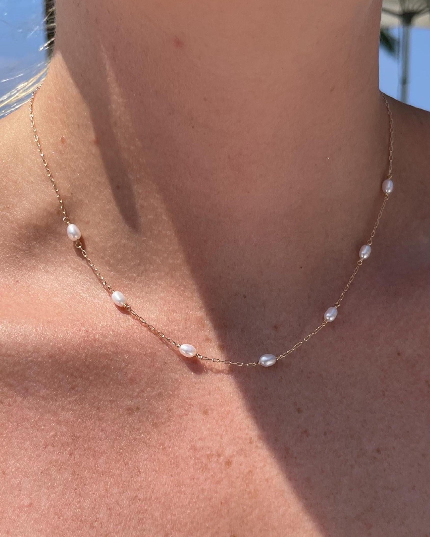 Pearl Station Necklace, June Birthstone Hannah May Jewelry