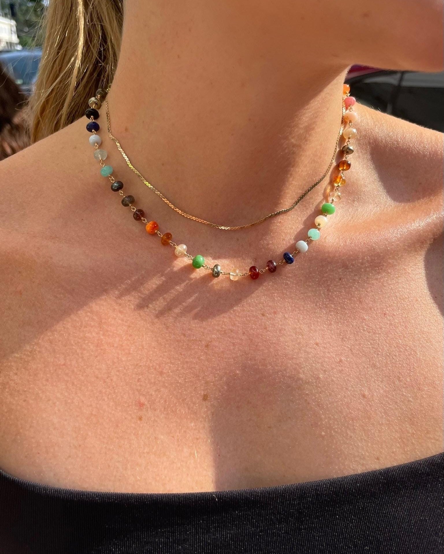 Rainbow Gem Chain Choker Necklace by Hannah May Jewelry
