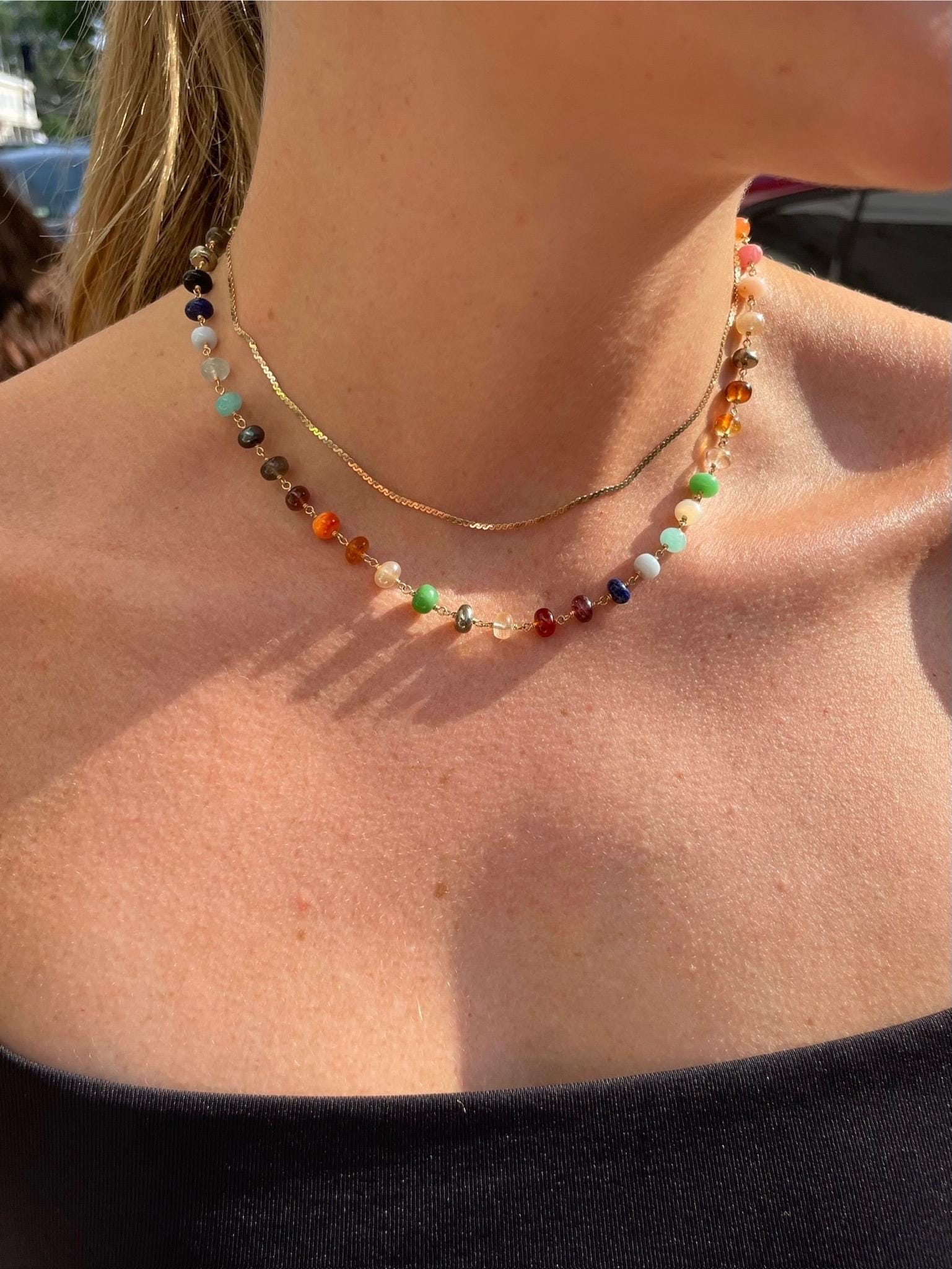 Rainbow Gem Chain Choker Necklace Hannah May Jewelry