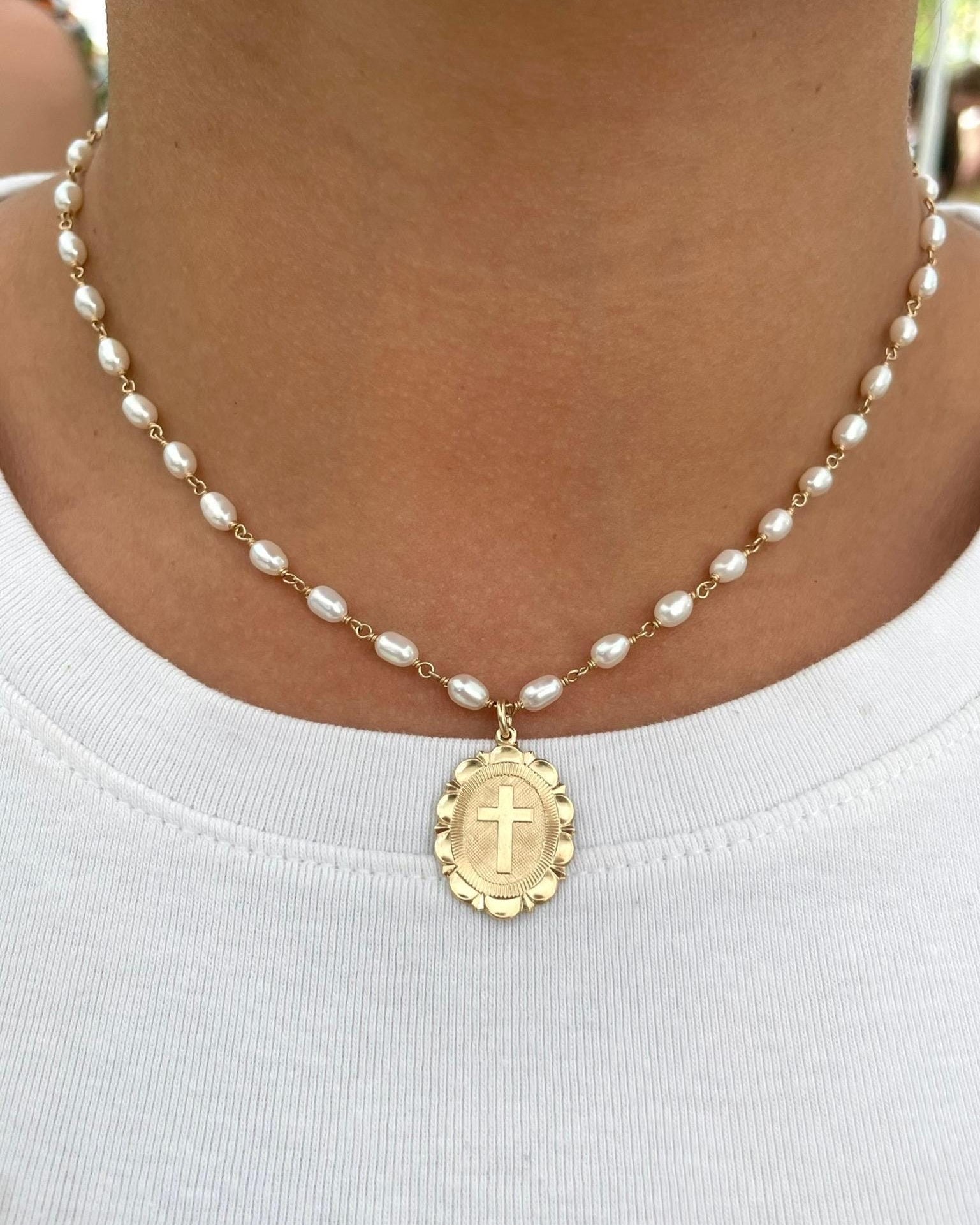 Rice Pearl Chain Link Necklace by Hannah May Jewelry