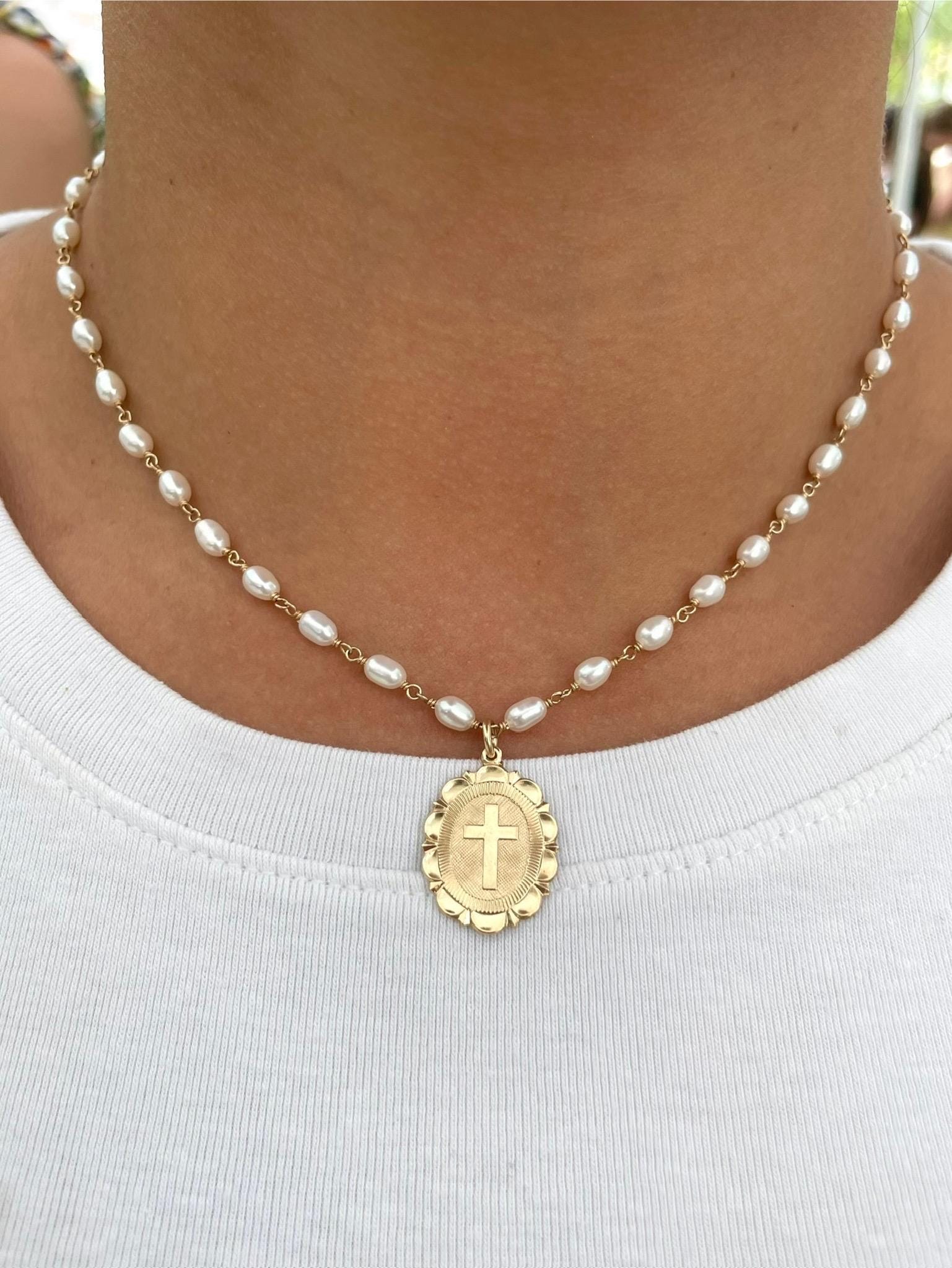 Rice Pearl Chain Link Necklace Hannah May Jewelry