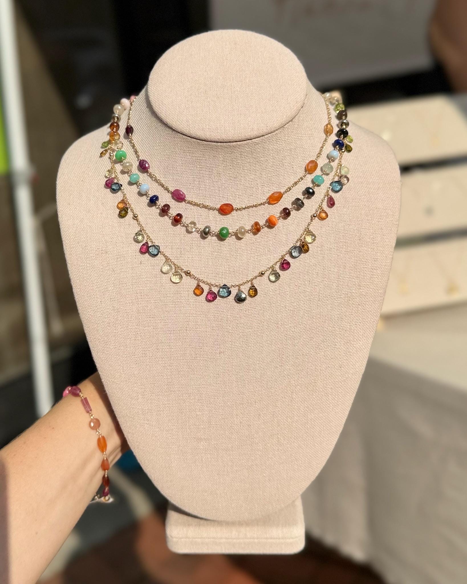 Rainbow Gem Chain Choker Necklace Hannah May Jewelry