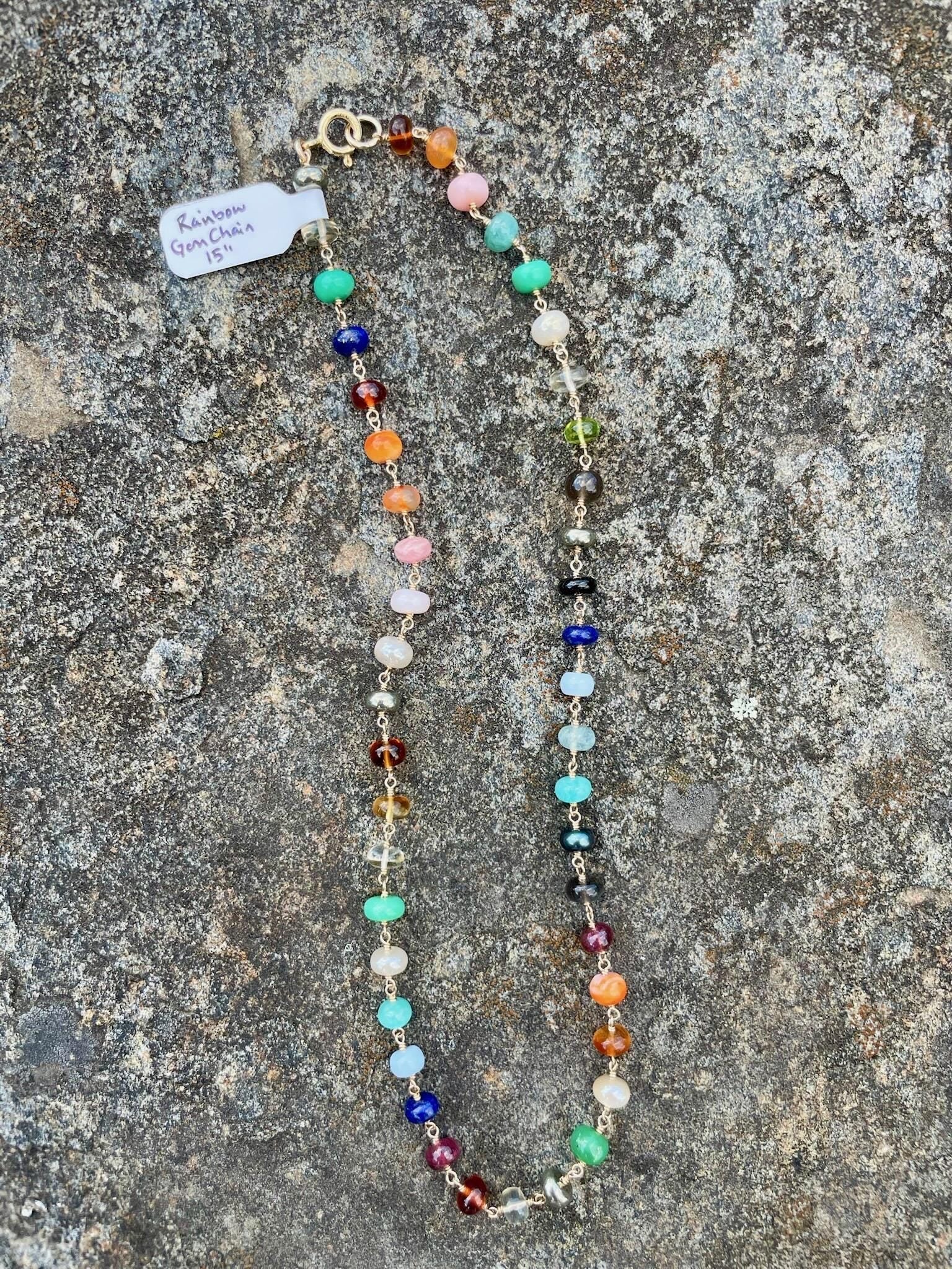 Rainbow Gem Chain Choker Necklace Hannah May Jewelry