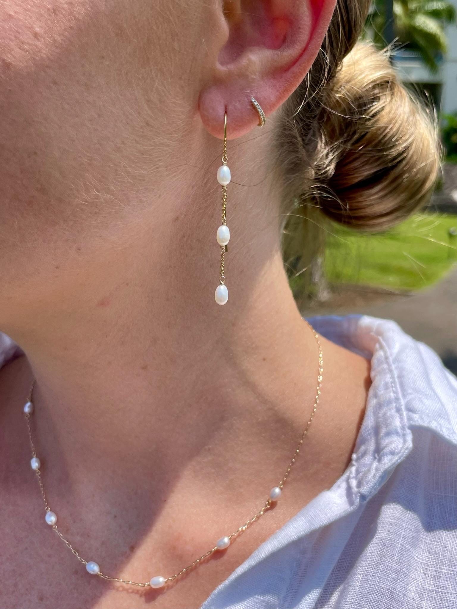 Pearl Threader Earrings Hannah May Jewelry