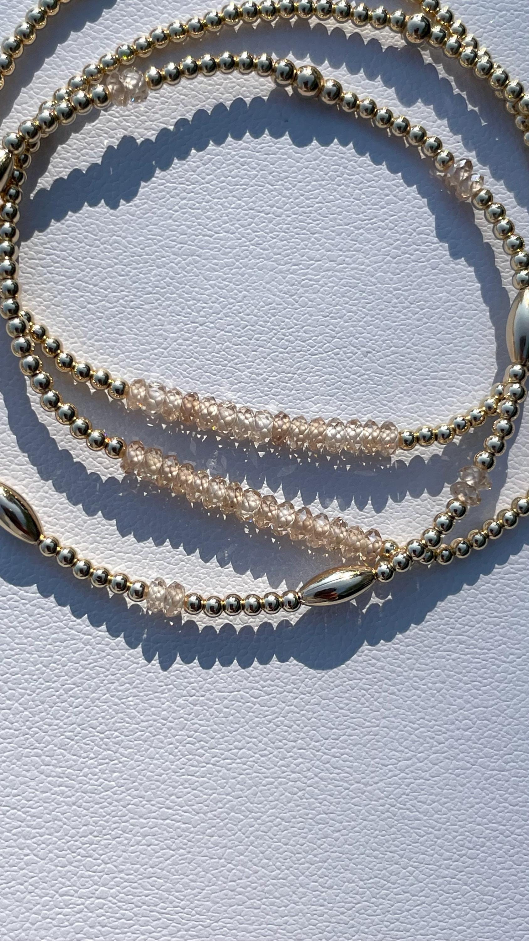 Gold Beaded Bar Bracelet with Natural Zircon by Hannah May Jewelry