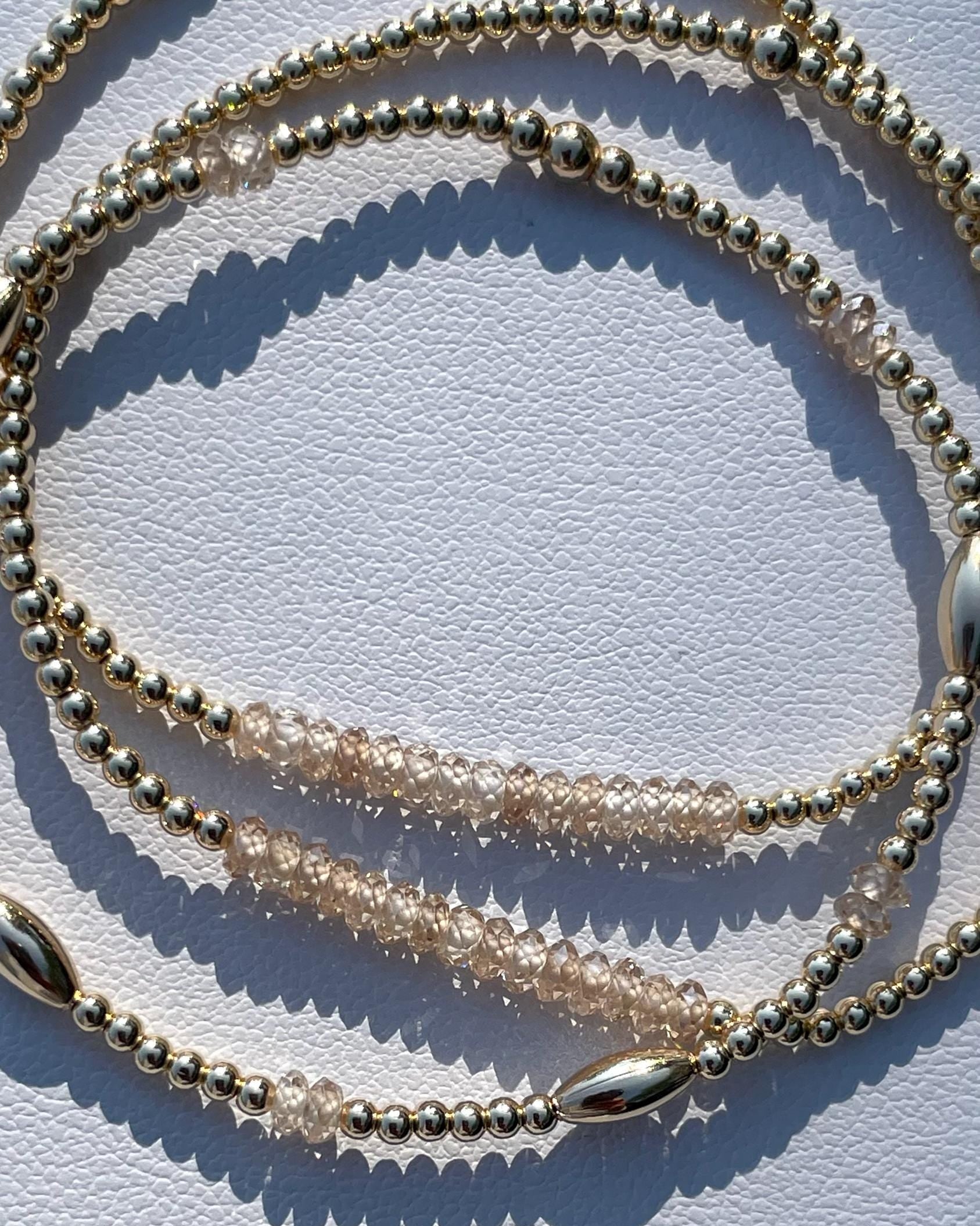 Gold Beaded Bar Bracelet with Natural Zircon by Hannah May Jewelry
