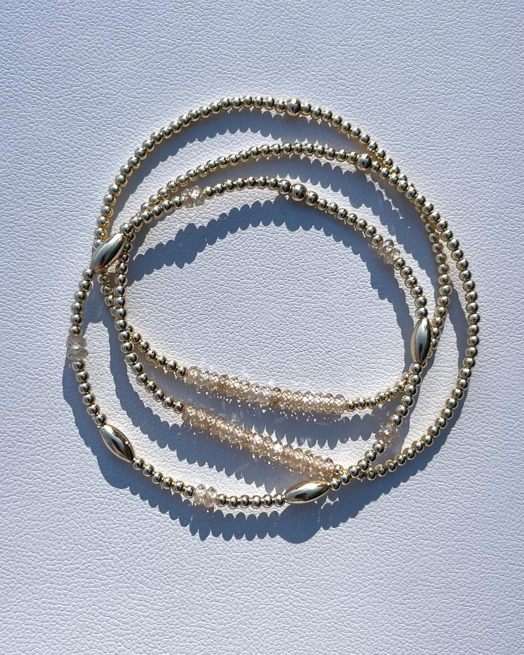 Gold Beaded Bar Bracelet with Natural Zircon by Hannah May Jewelry