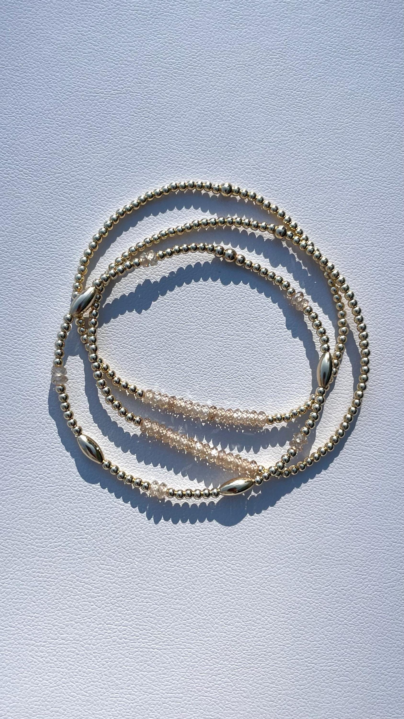 Gold Beaded Bar Bracelet with Natural Zircon by Hannah May Jewelry