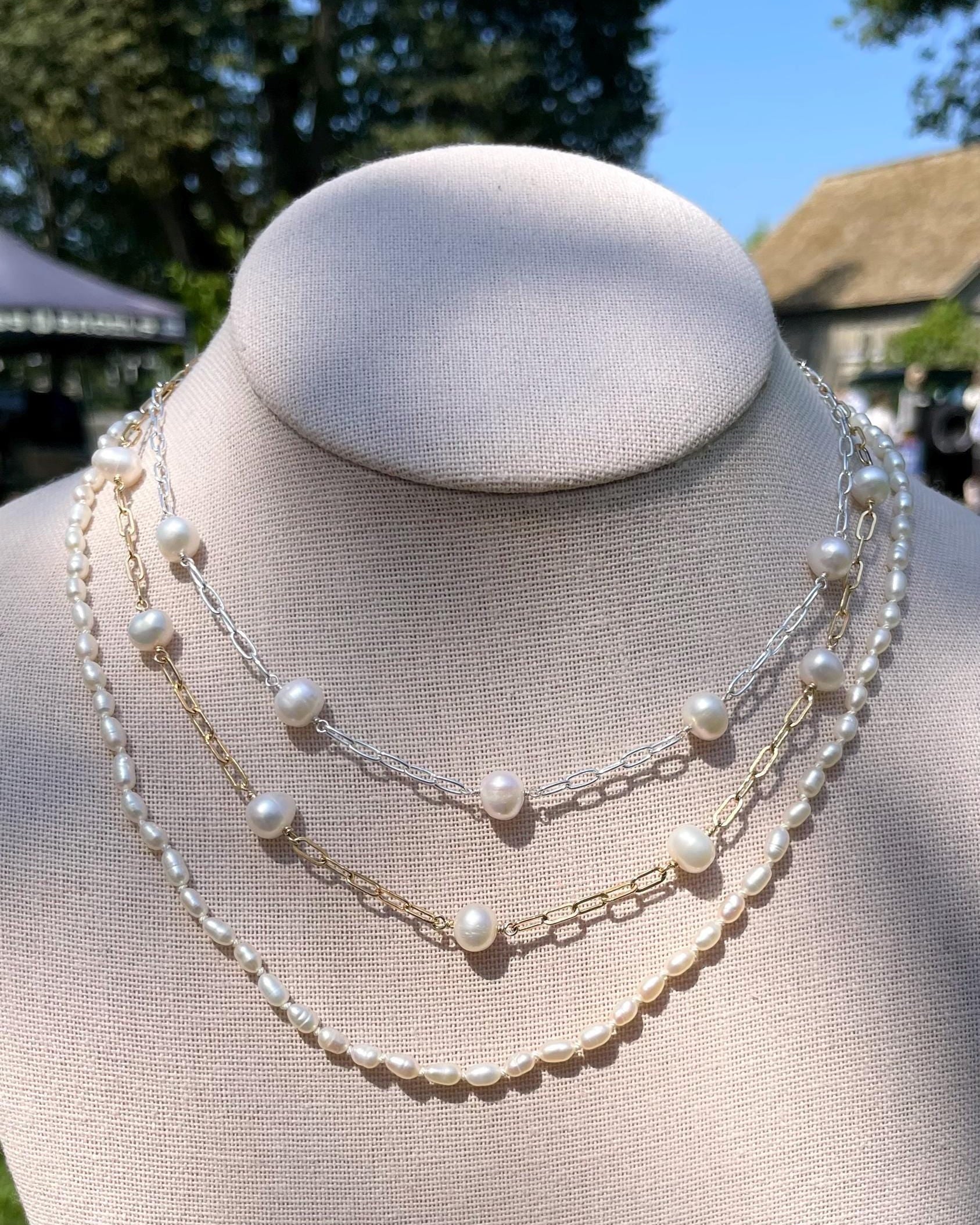 Pearl Necklace Hand Knotted on Silk by Hannah May Jewelry