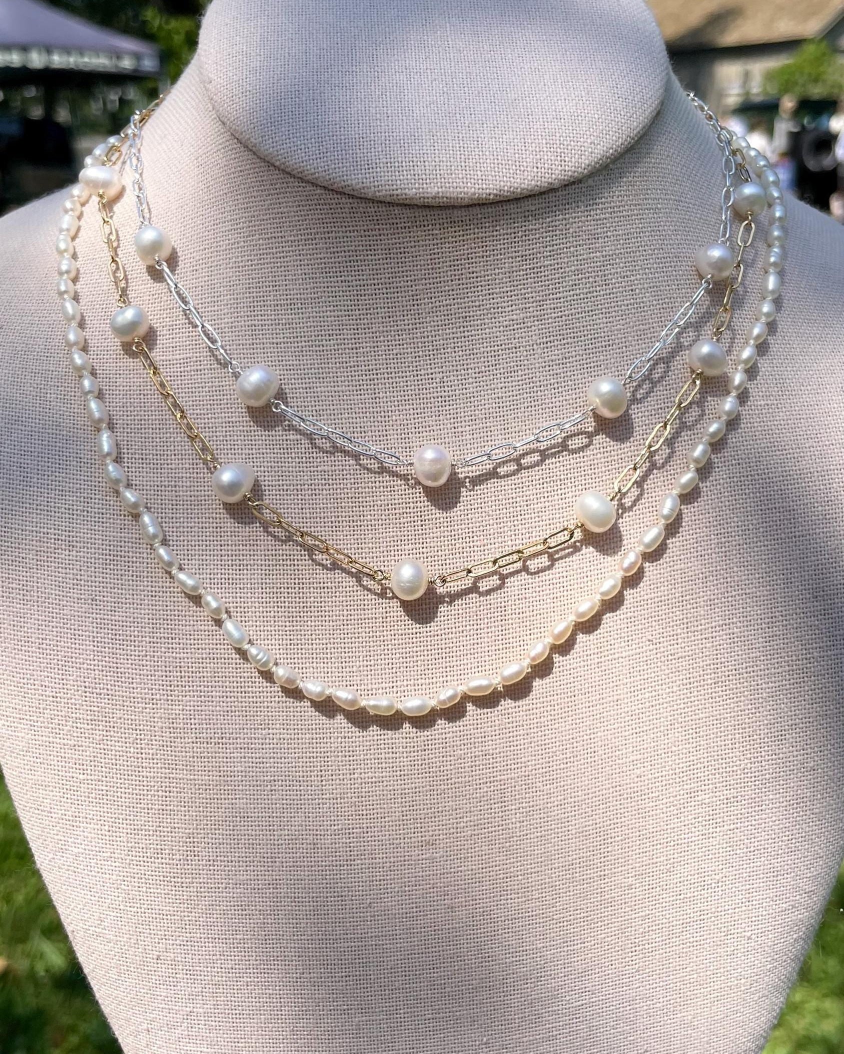 Pearl Necklace Hand Knotted on Silk Hannah May Jewelry