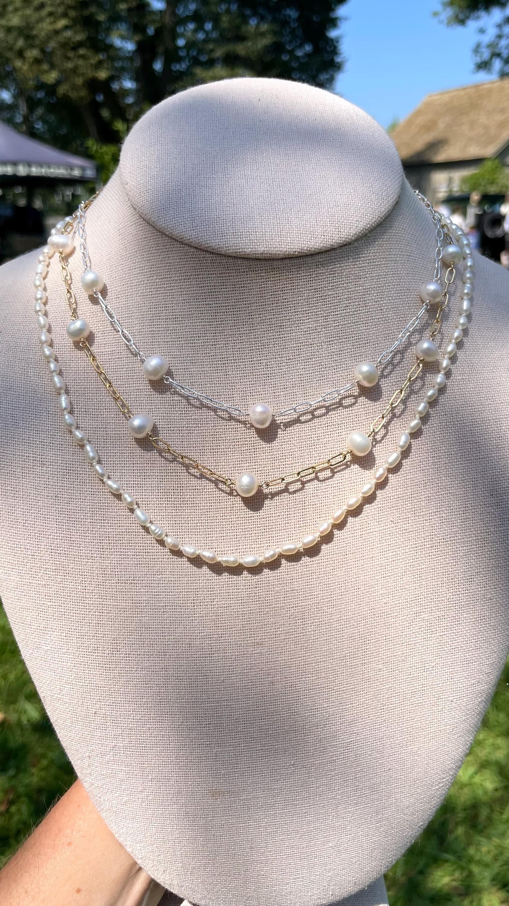 Pearl Necklace Hand Knotted on Silk Hannah May Jewelry