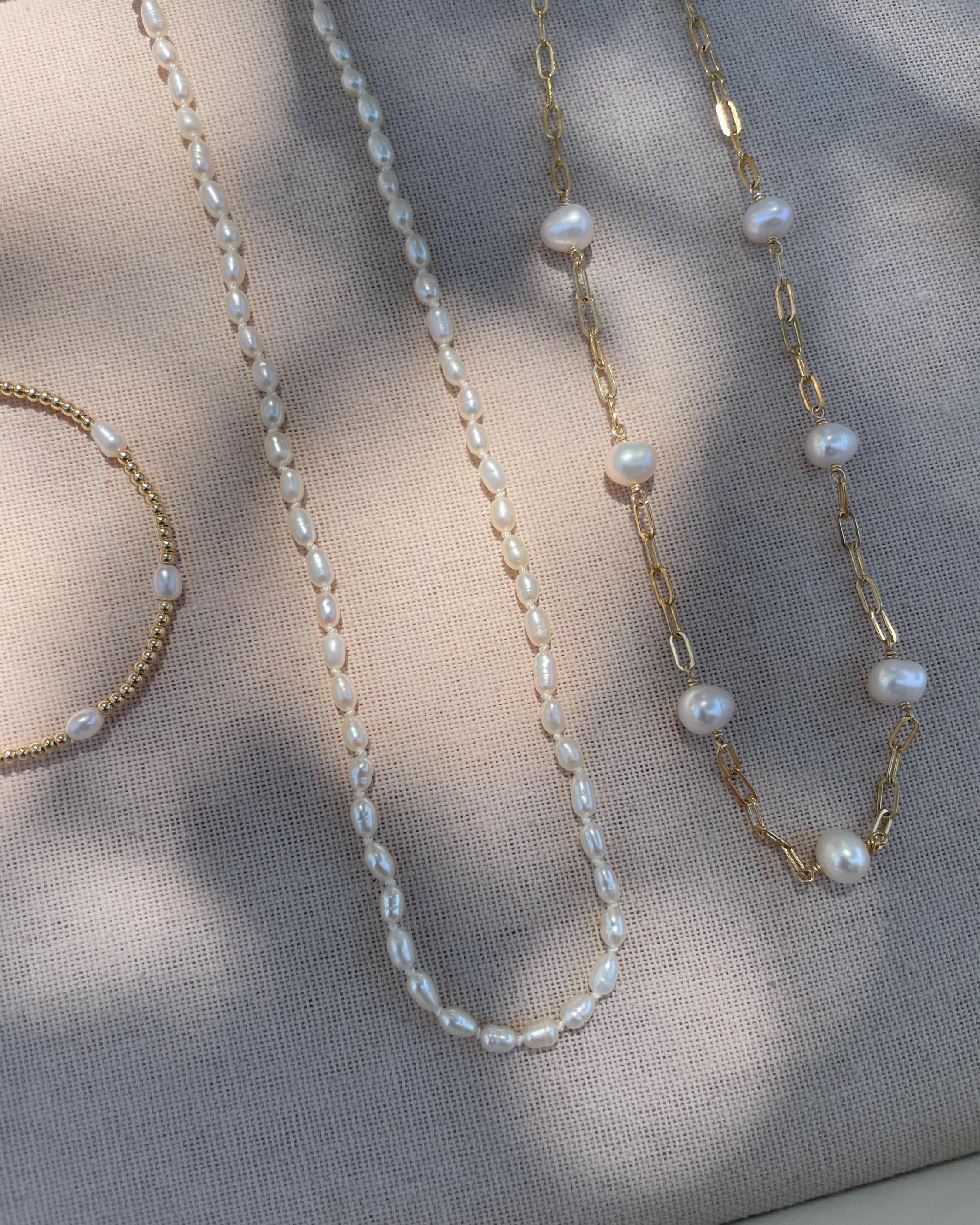 Pearl Necklace Hand Knotted on Silk by Hannah May Jewelry