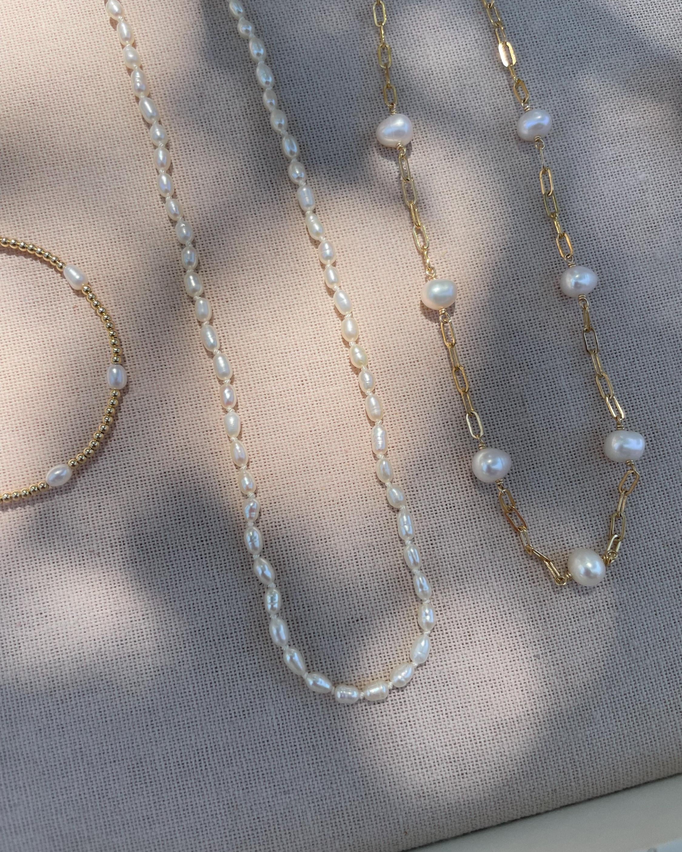 Pearl Necklace Hand Knotted on Silk Hannah May Jewelry